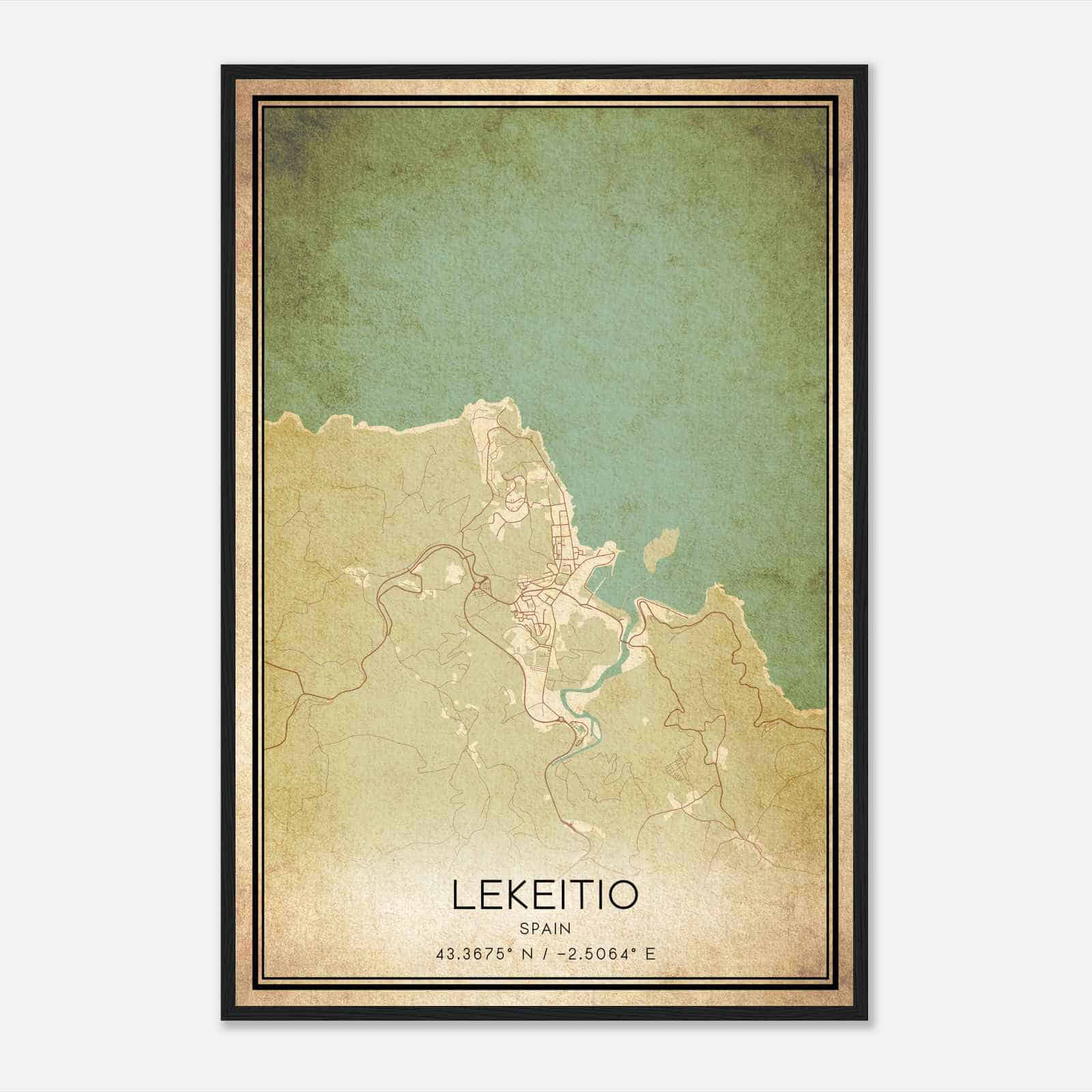 Vintage Lekeitio Spain Map Poster, Lekeitio City Road Wall Art Print