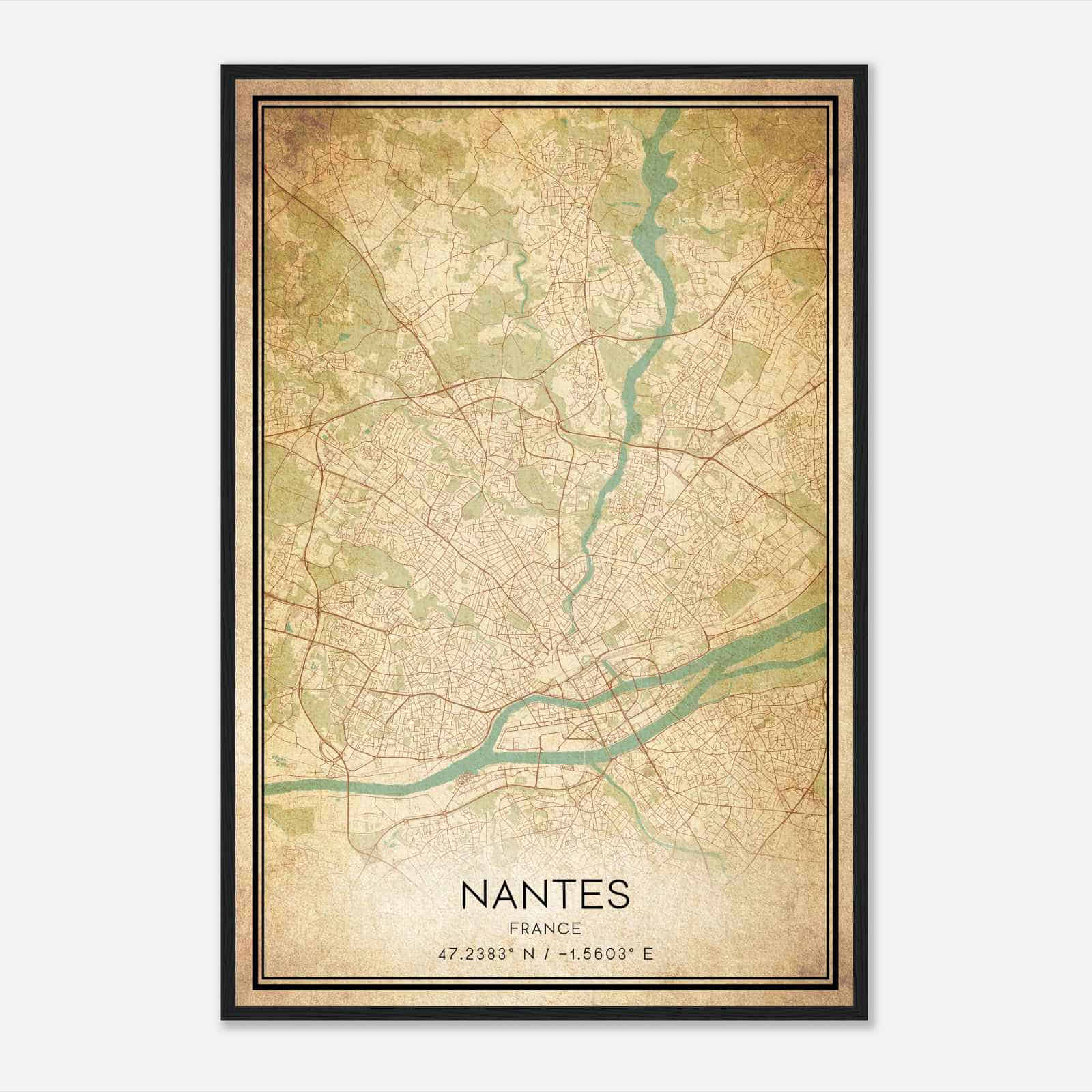 Vintage Nantes France Map Poster, Nantes City Road Wall Art Print