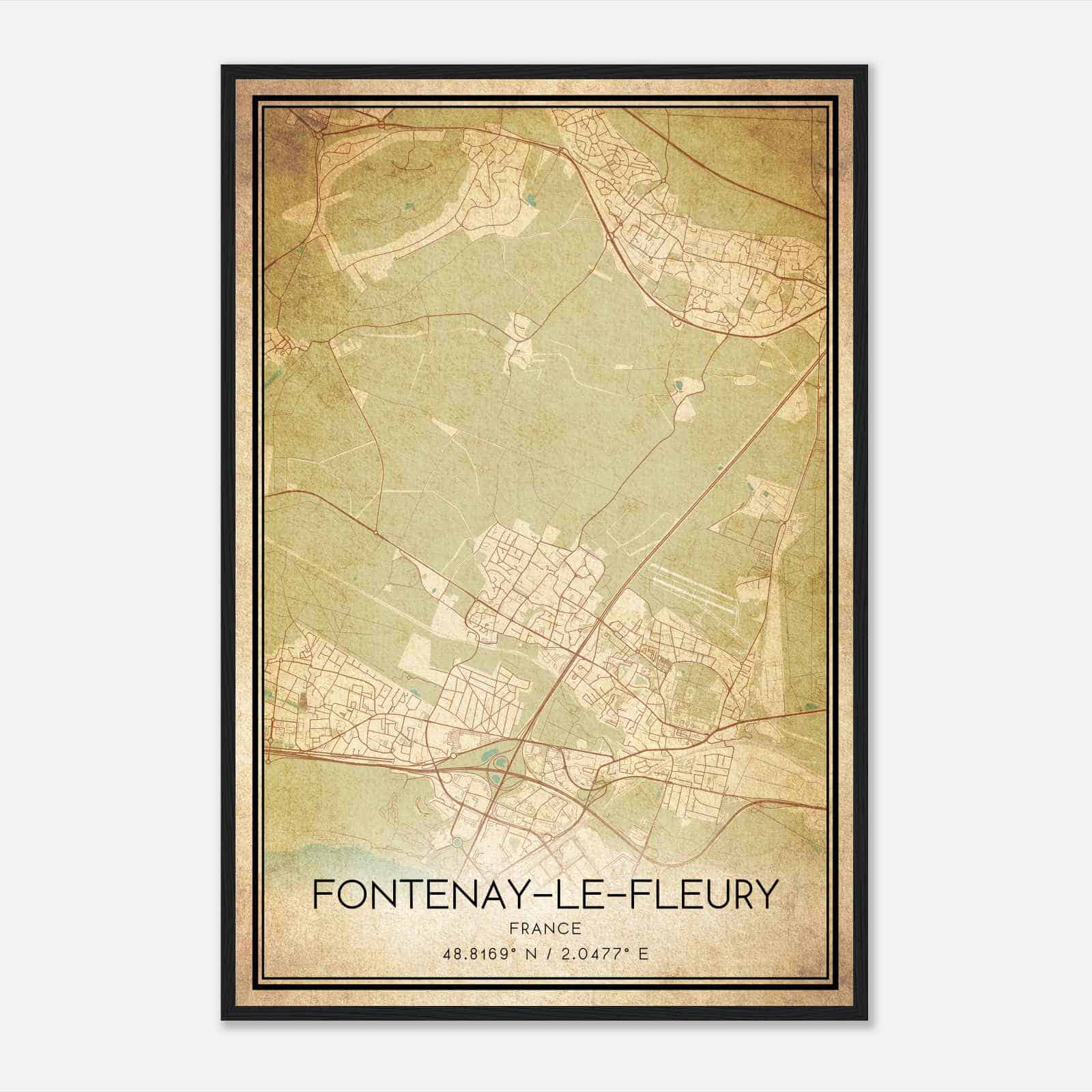 Vintage Fontenay-le-Fleury France Map Poster, Fontenay-le-Fleury City Road Wall Art Print