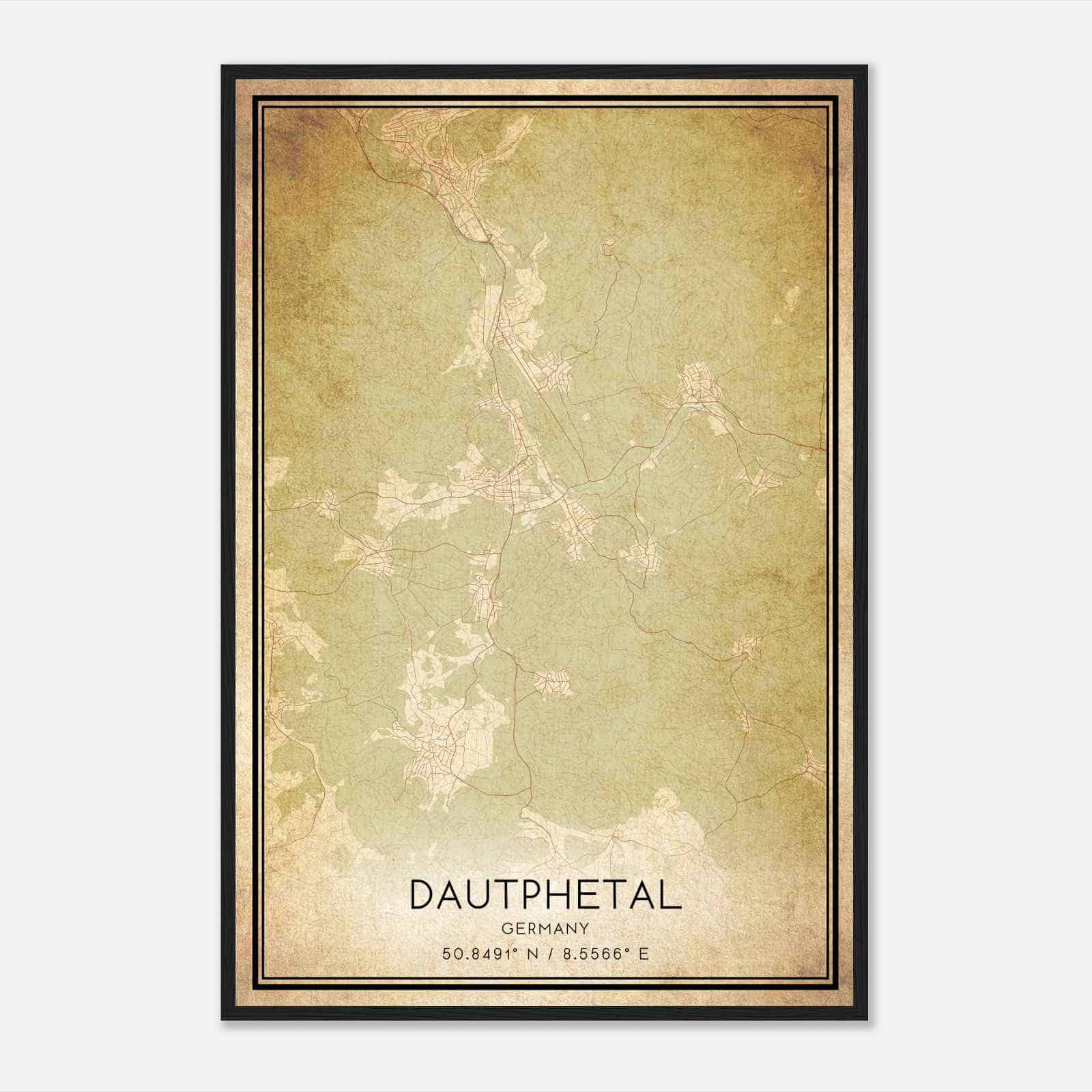 Vintage Dautphe Germany Map Poster, Dautphe City Road Wall Art Print
