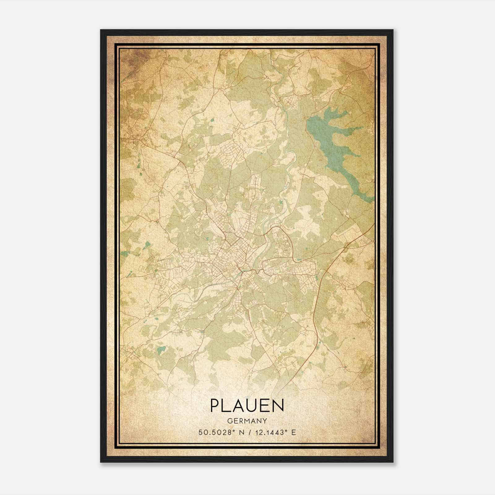 Vintage Plauen Germany Map Poster, Plauen City Road Wall Art Print