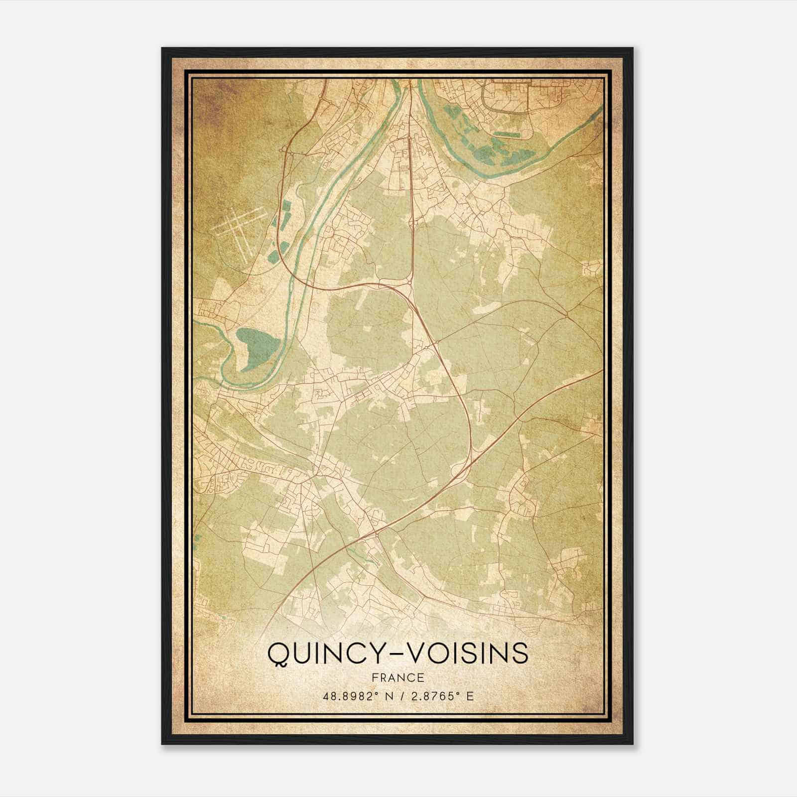 Vintage Quincy-Voisins France Map Poster, Quincy-Voisins City Road Wall Art Print Vintage Quincy-Voisins France Map Poster, Quincy-Voisins City Road Wall Art Print