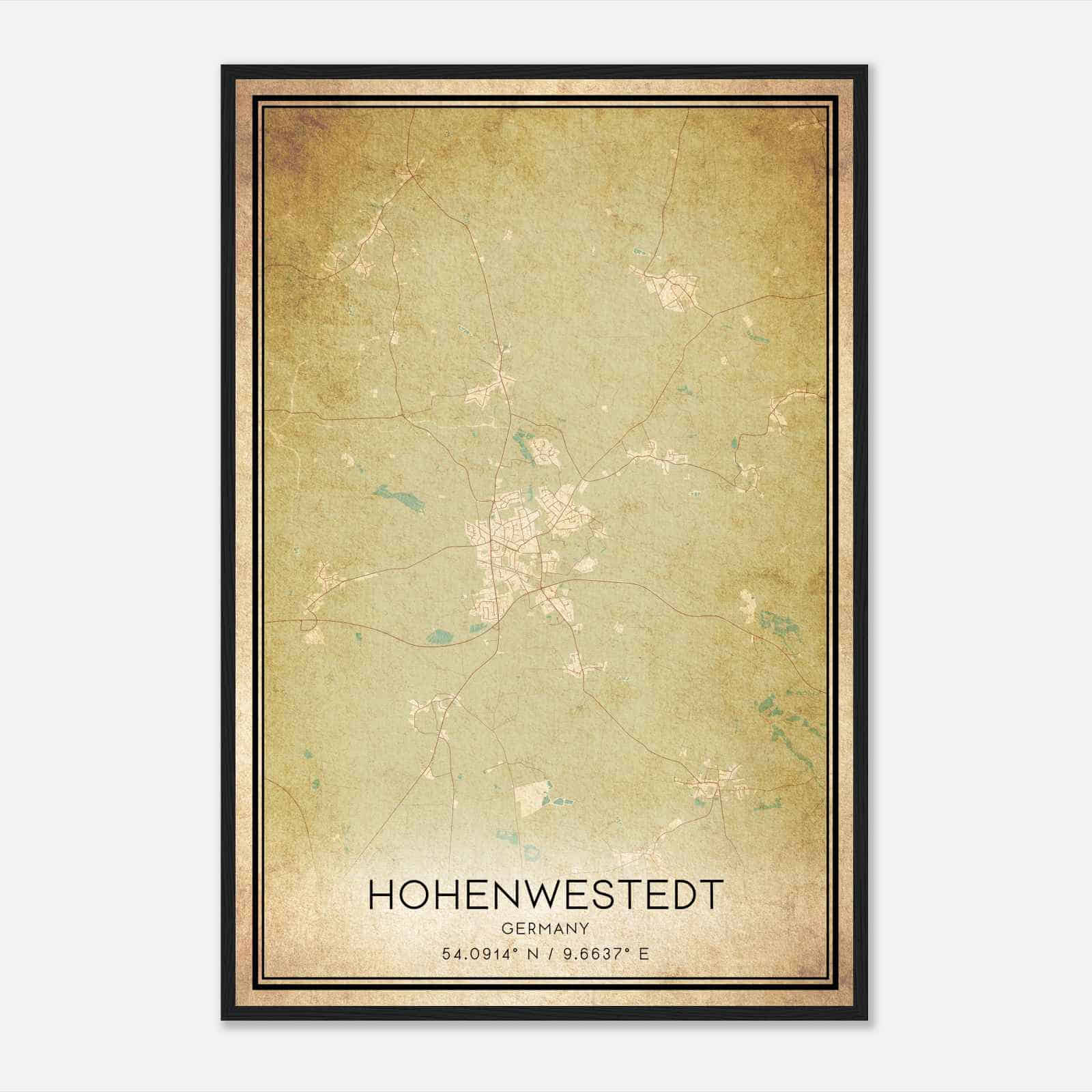 Vintage Hohenwestedt Germany Map Poster, Hohenwestedt City Road Wall Art Print