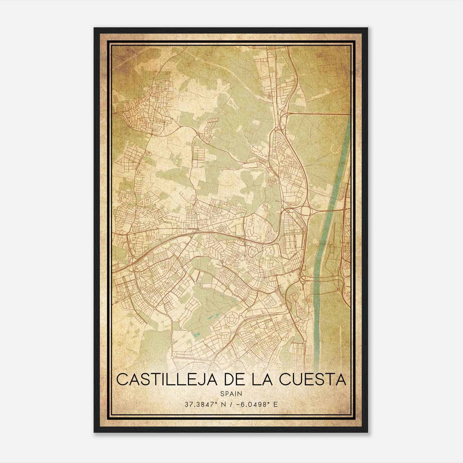 Vintage Castilleja de la Cuesta Spain Map Poster, Castilleja de la Cuesta City Road Wall Art Print