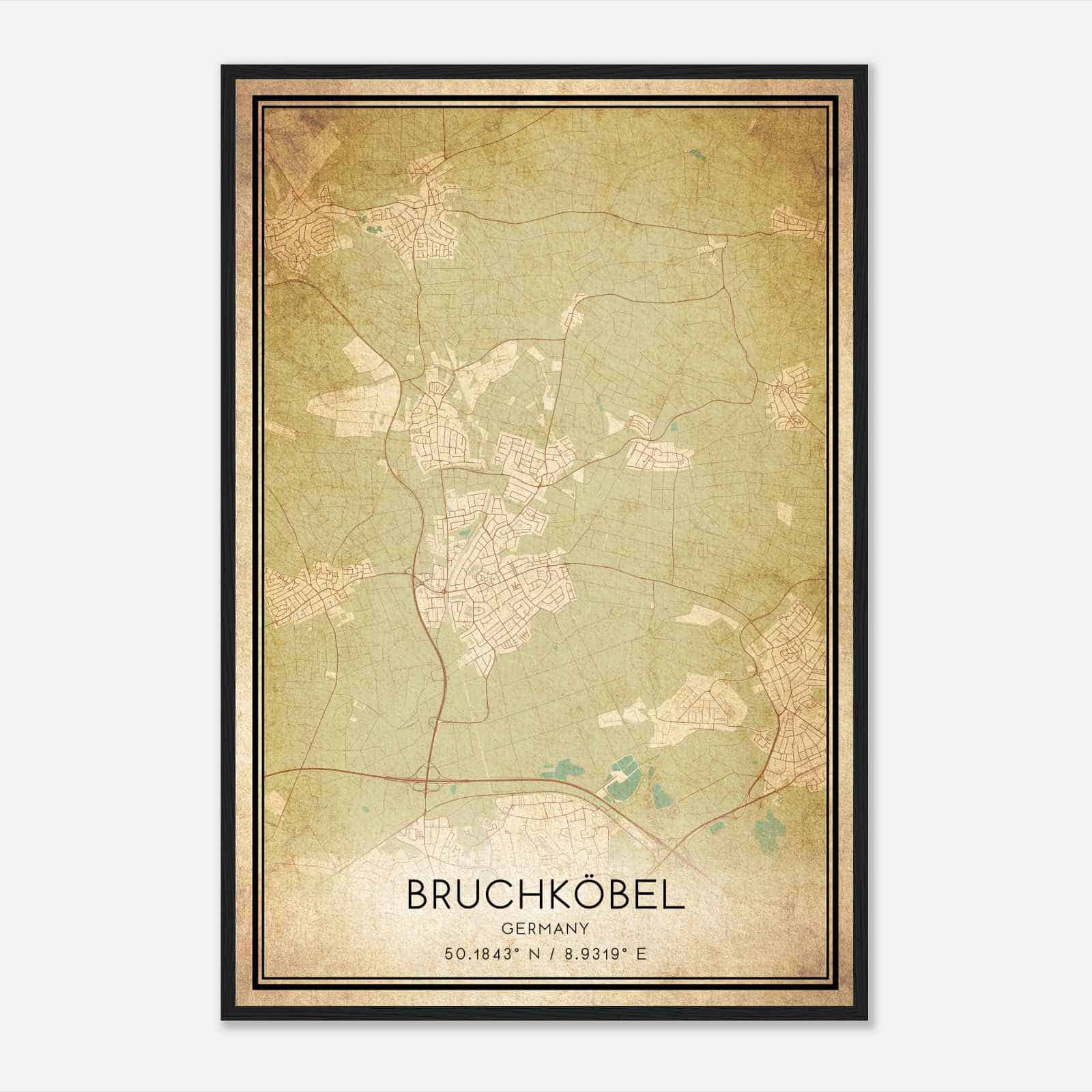 Vintage Bruchkobel Germany Map Poster, Bruchkobel City Road Wall Art Print