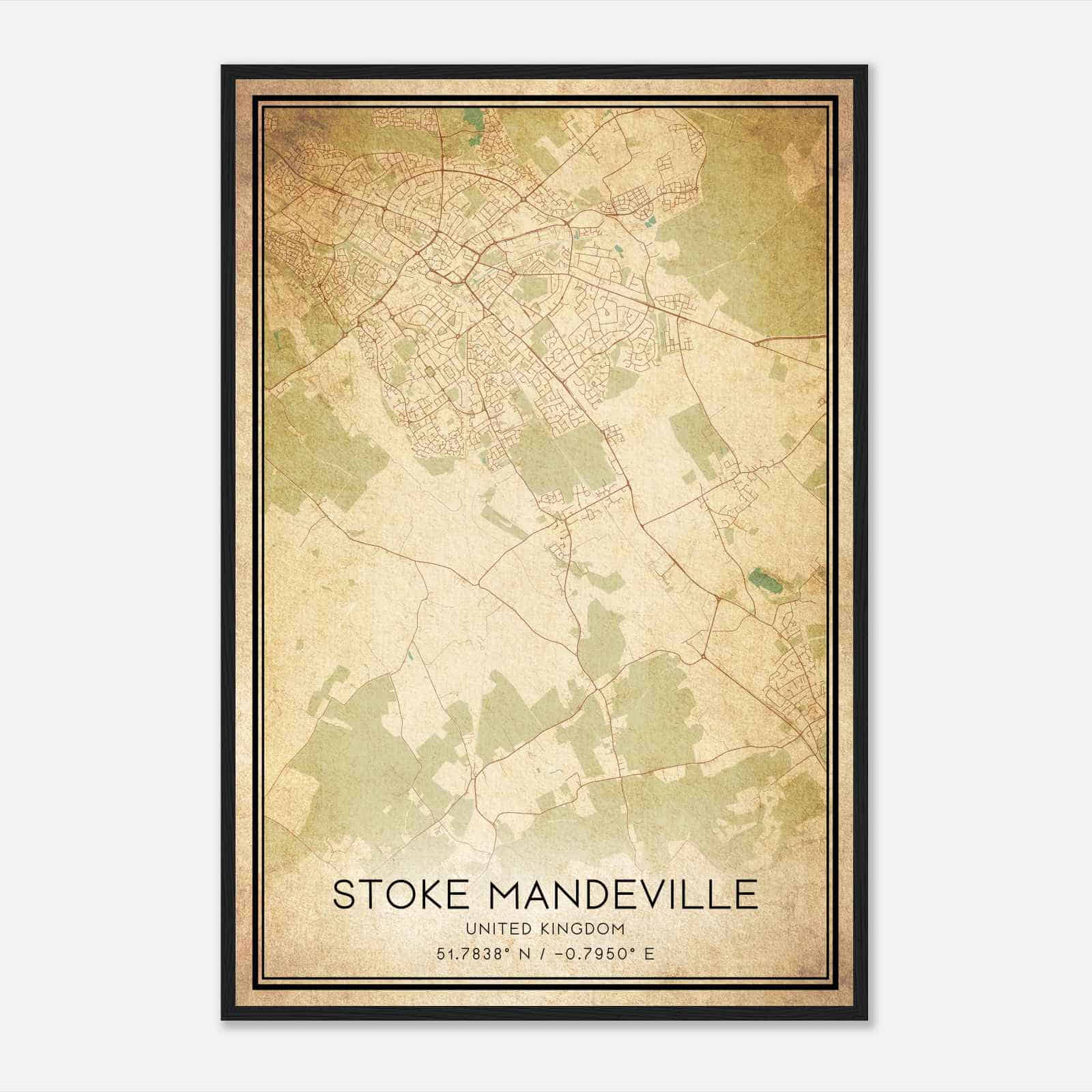 Vintage Stoke Mandeville United Kingdom Map Poster, Stoke Mandeville City Road Wall Art Print