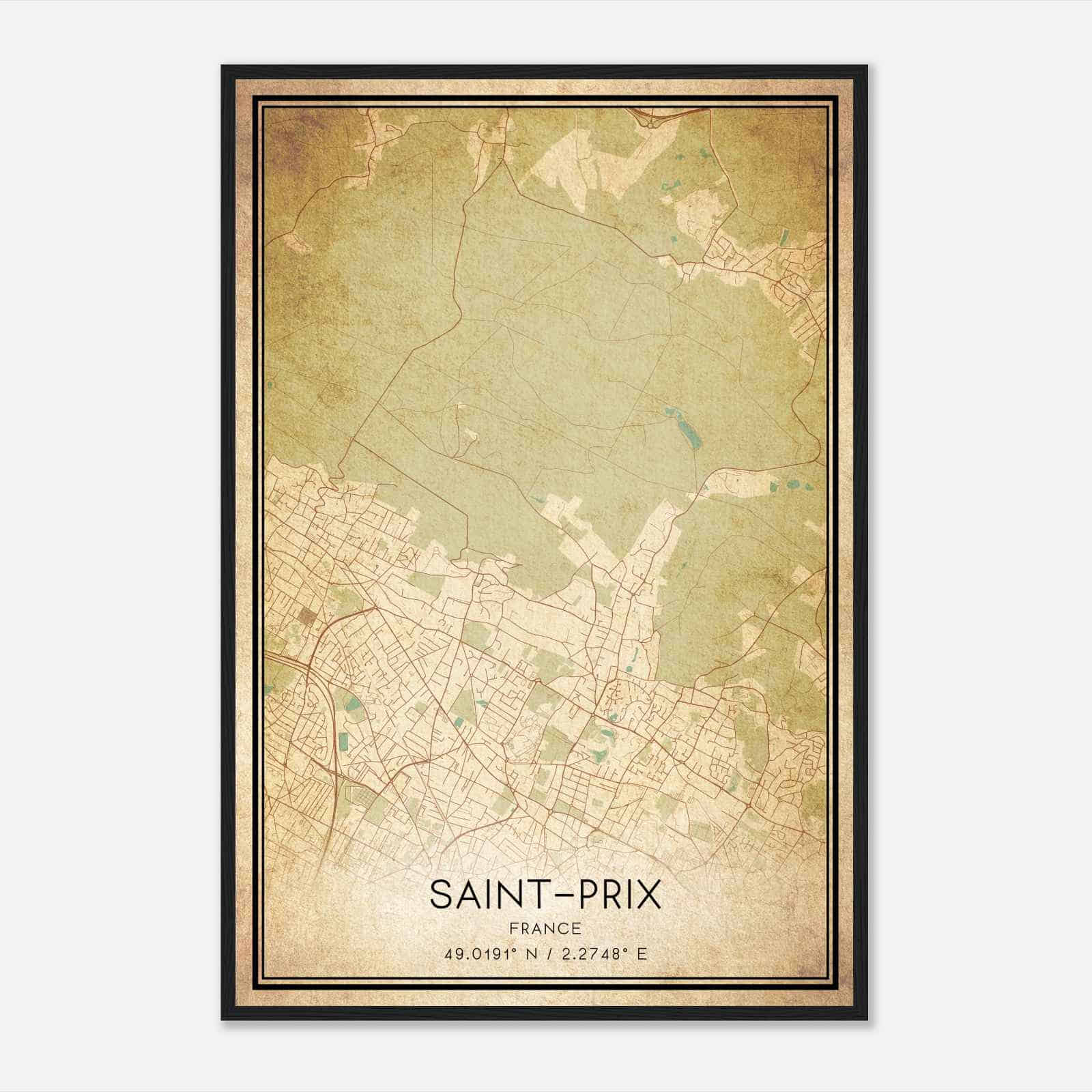 Vintage Saint-Prix France Map Poster, Saint-Prix City Road Wall Art Print