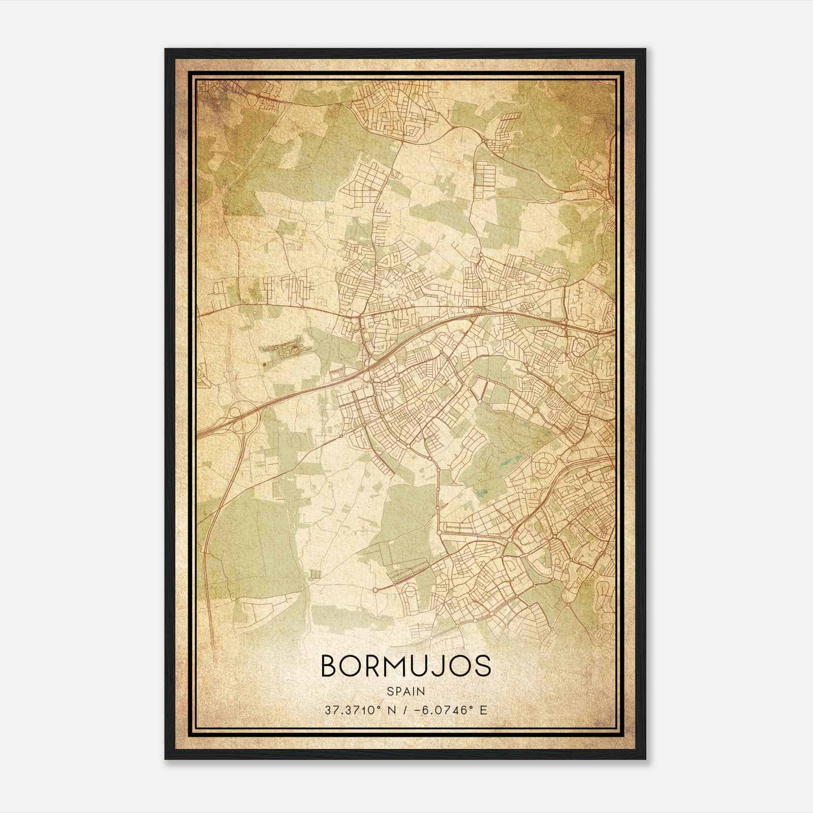 Vintage Bormujos Spain Map Poster, Bormujos City Road Wall Art Print