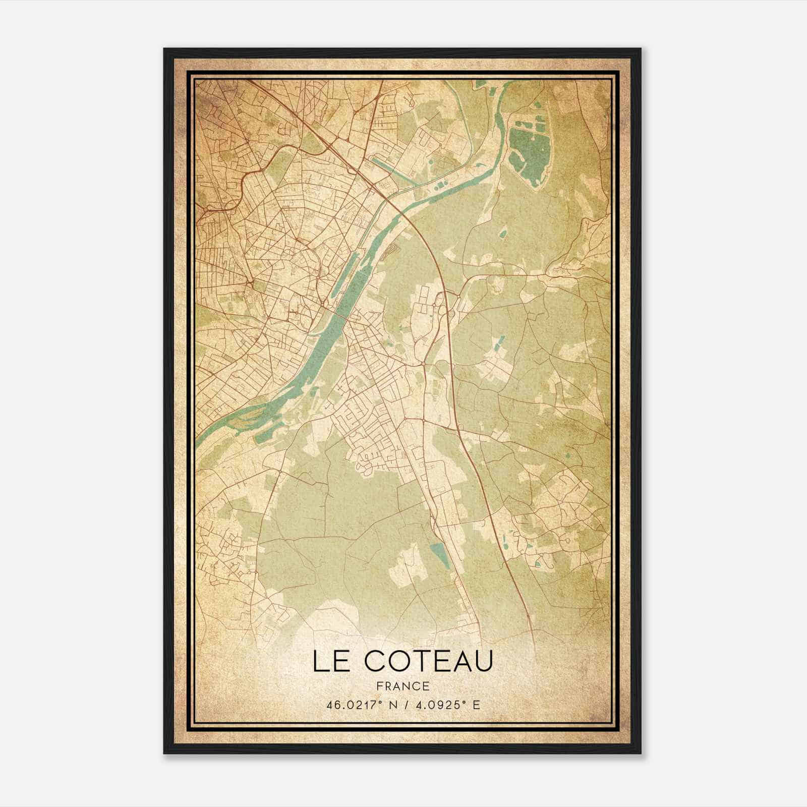 Vintage Le Coteau France Map Poster, Le Coteau City Road Wall Art Print