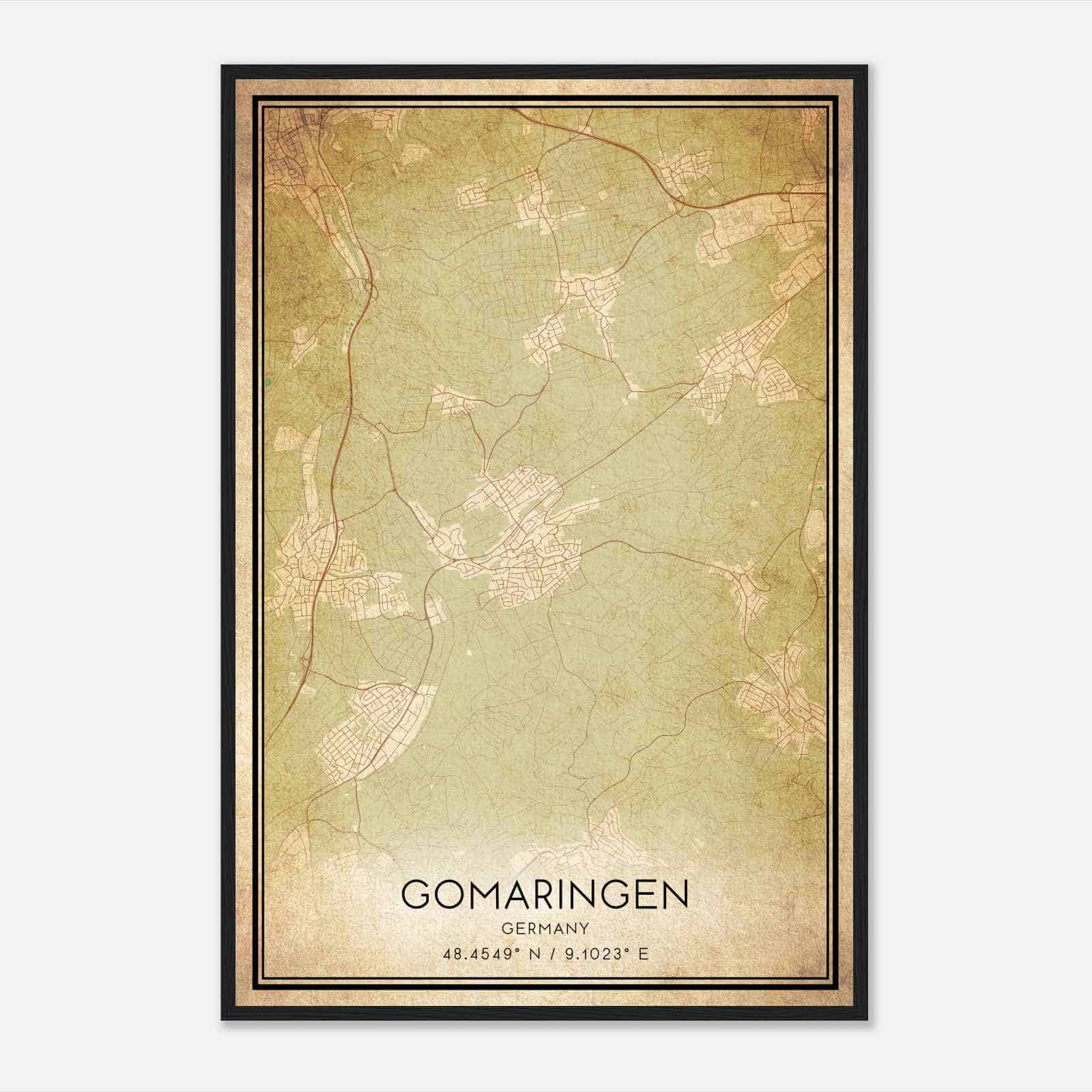 Vintage Gomaringen Germany Map Poster, Gomaringen City Road Wall Art Print