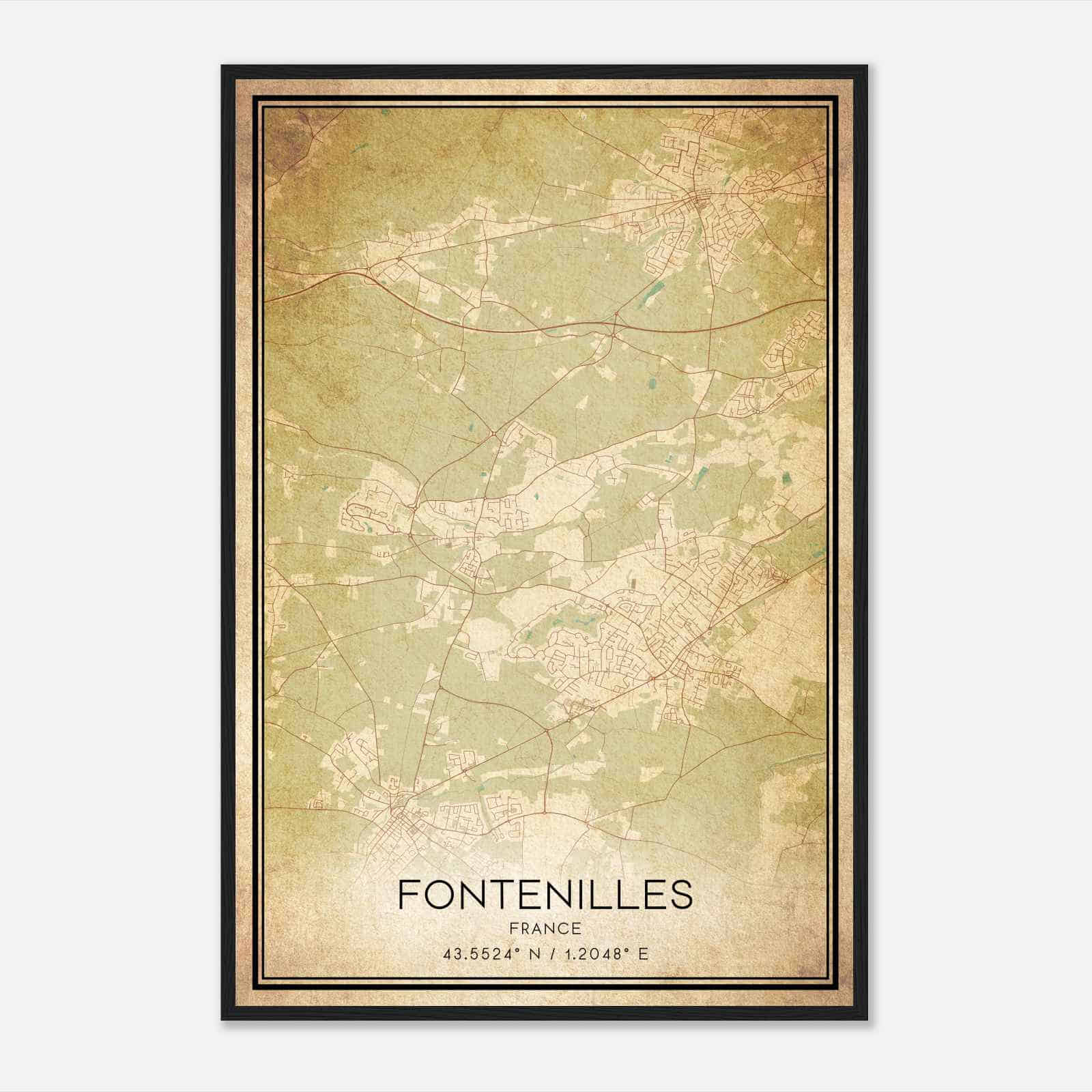 Vintage Fontenilles France Map Poster, Fontenilles City Road Wall Art Print