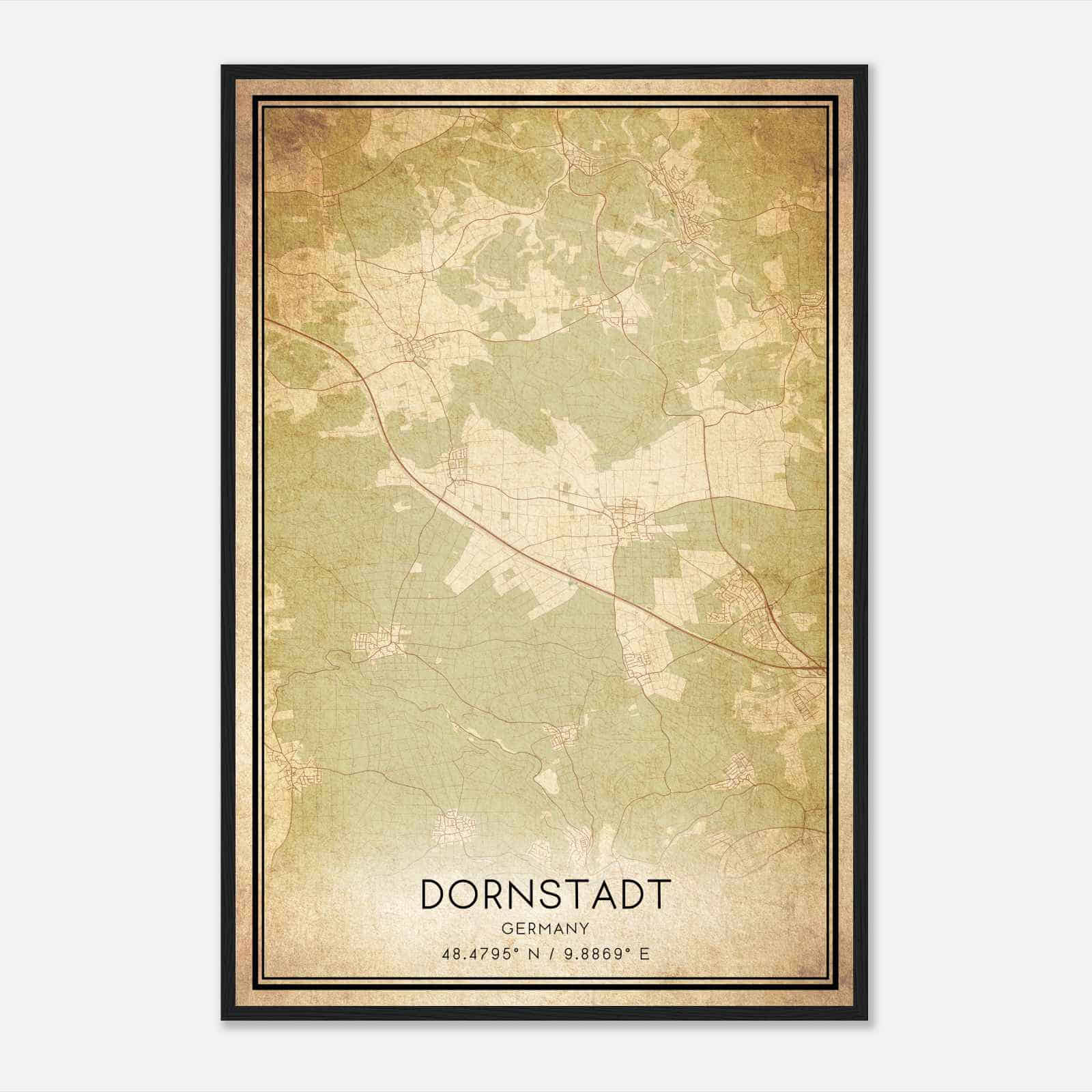Vintage Dornstadt Germany Map Poster, Dornstadt City Road Wall Art Print
