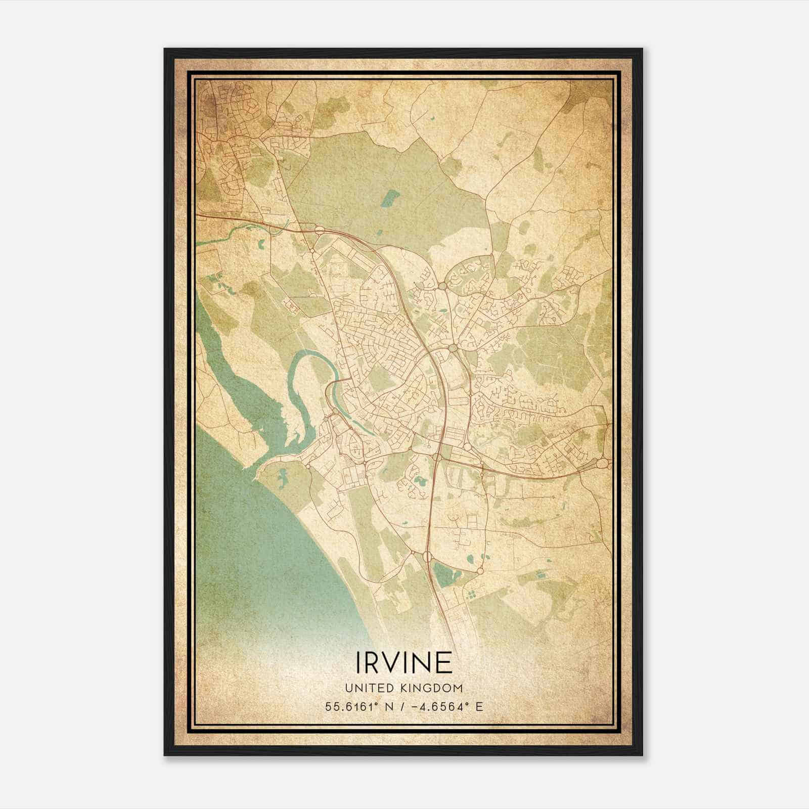 Vintage Irvine United Kingdom Map Poster, Irvine City Road Wall Art Print Vintage Irvine United Kingdom Map Poster, Irvine City Road Wall Art Print