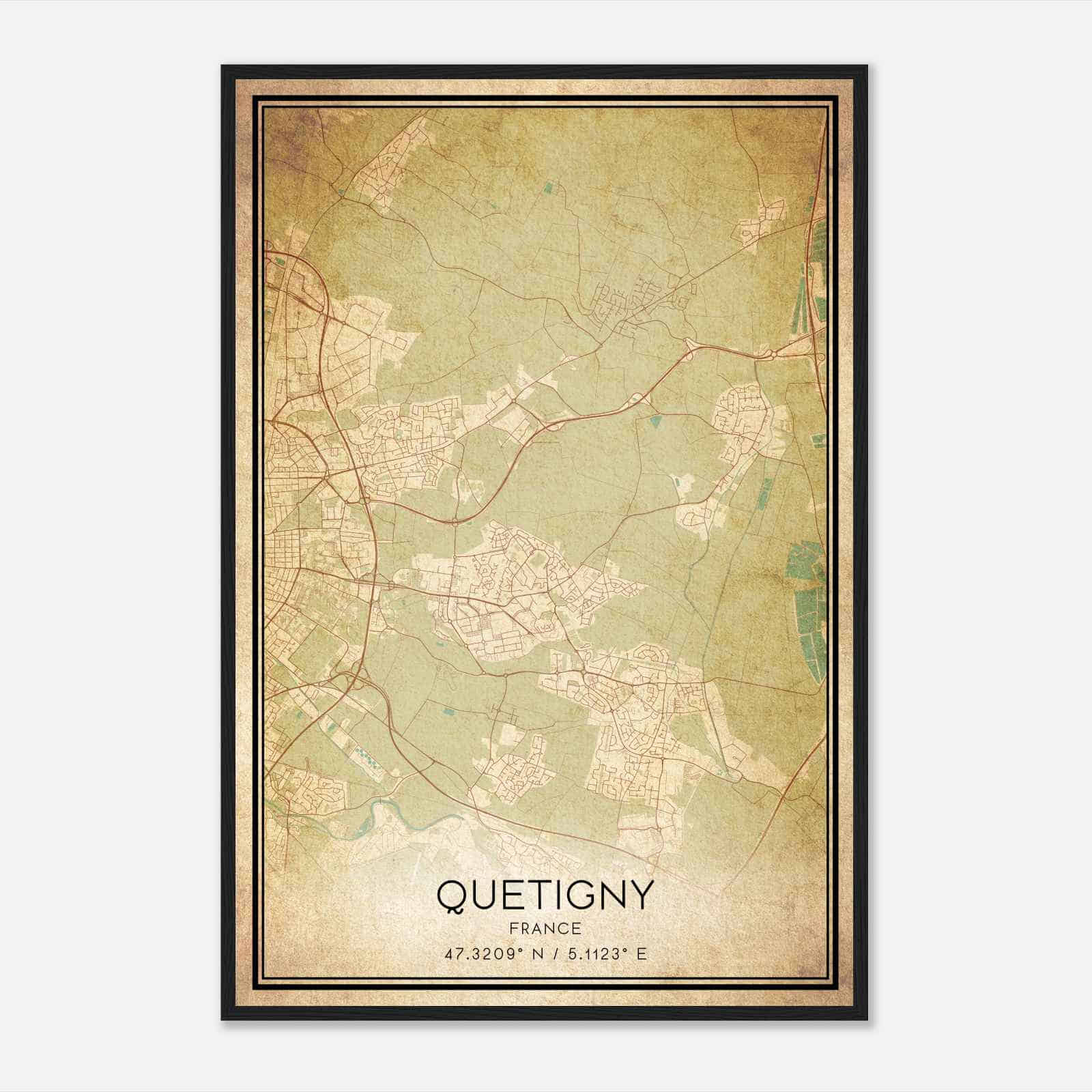 Vintage Quetigny France Map Poster, Quetigny City Road Wall Art Print