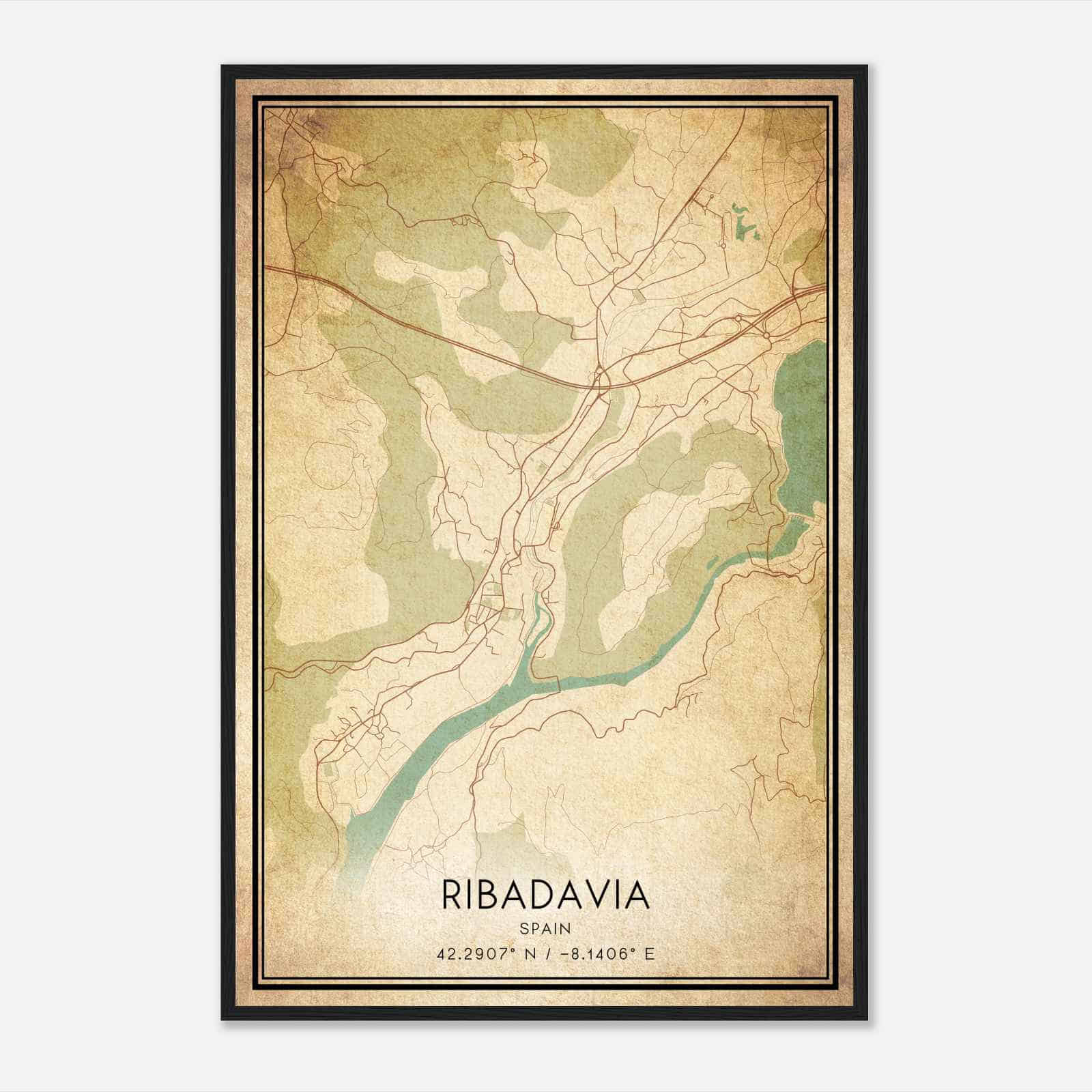 Vintage Ribadavia Spain Map Poster, Ribadavia City Road Wall Art Print