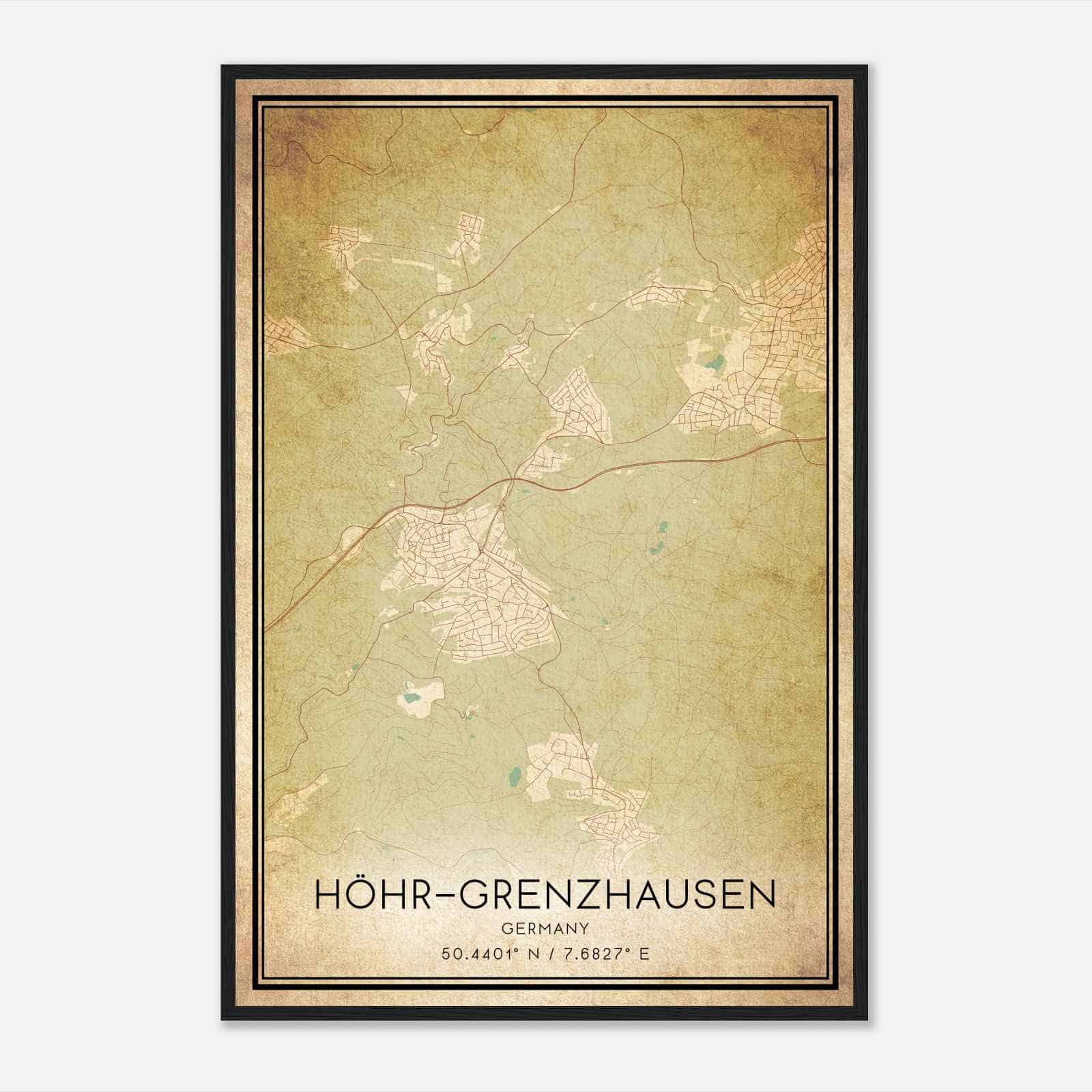 Vintage Hohr-Grenzhausen Germany Map Poster, Hohr-Grenzhausen City Road Wall Art Print