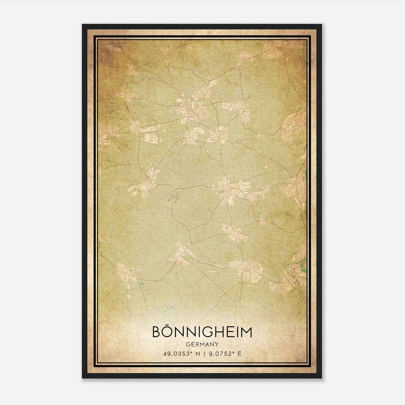 Vintage Bonnigheim Germany Map Poster, Bonnigheim City Road Wall Art Print