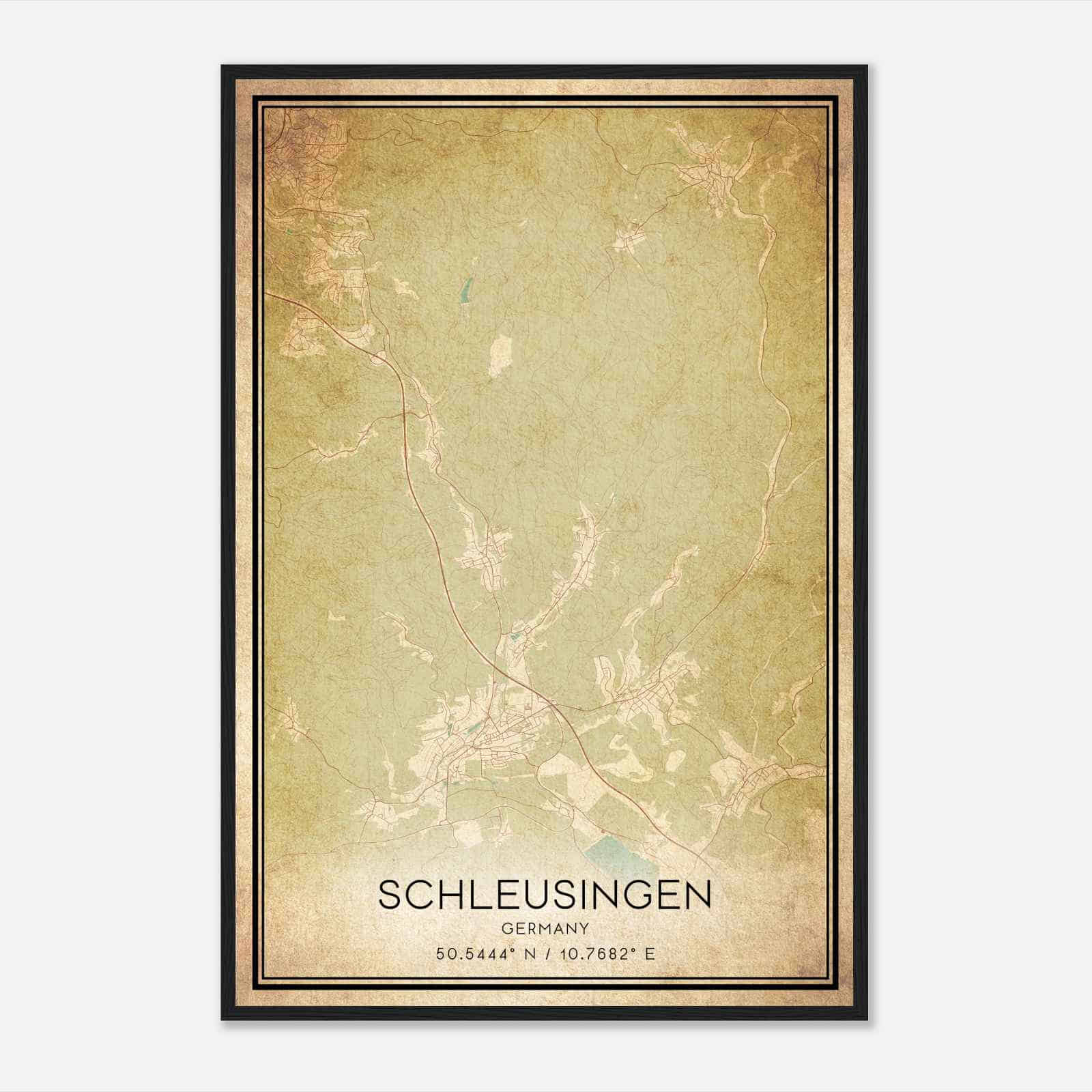 Vintage Schleusingen Germany Map Poster, Schleusingen City Road Wall Art Print