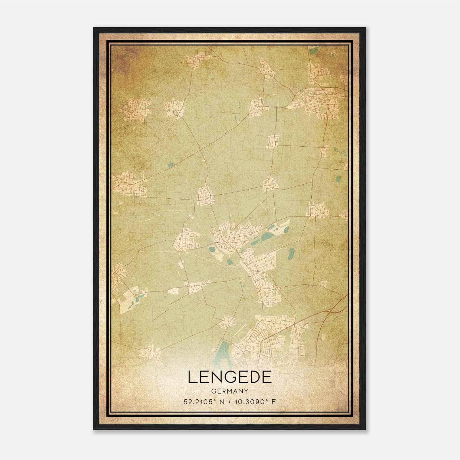 Vintage Lengede Germany Map Poster, Lengede City Road Wall Art Print