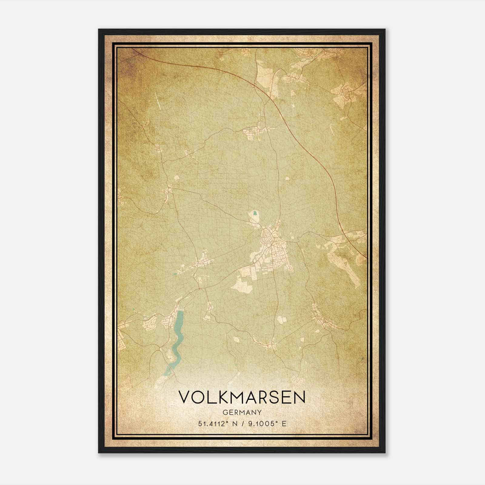Vintage Volkmarsen Germany Map Poster, Volkmarsen City Road Wall Art Print