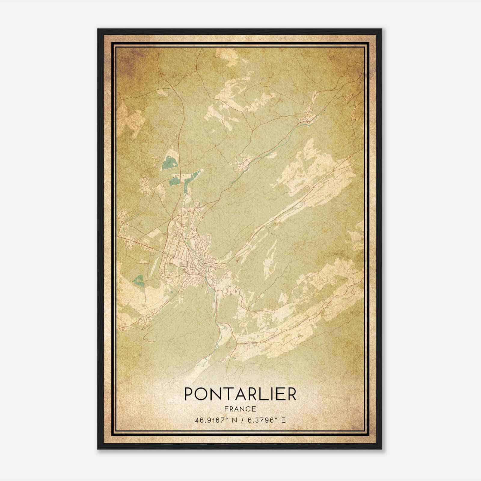 Vintage Pontarlier France Map Poster, Pontarlier City Road Wall Art Print