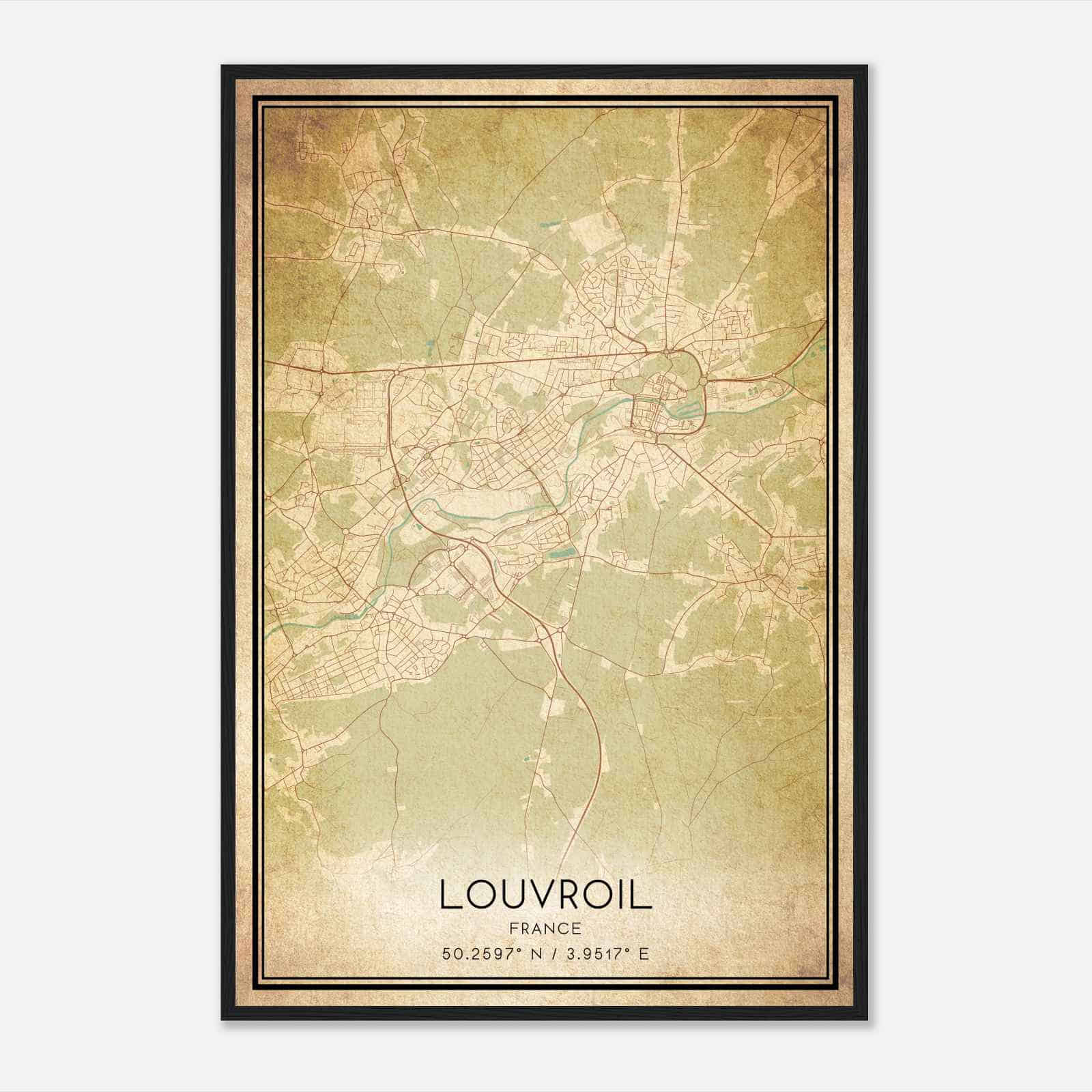 Vintage Louvroil France Map Poster, Louvroil City Road Wall Art Print