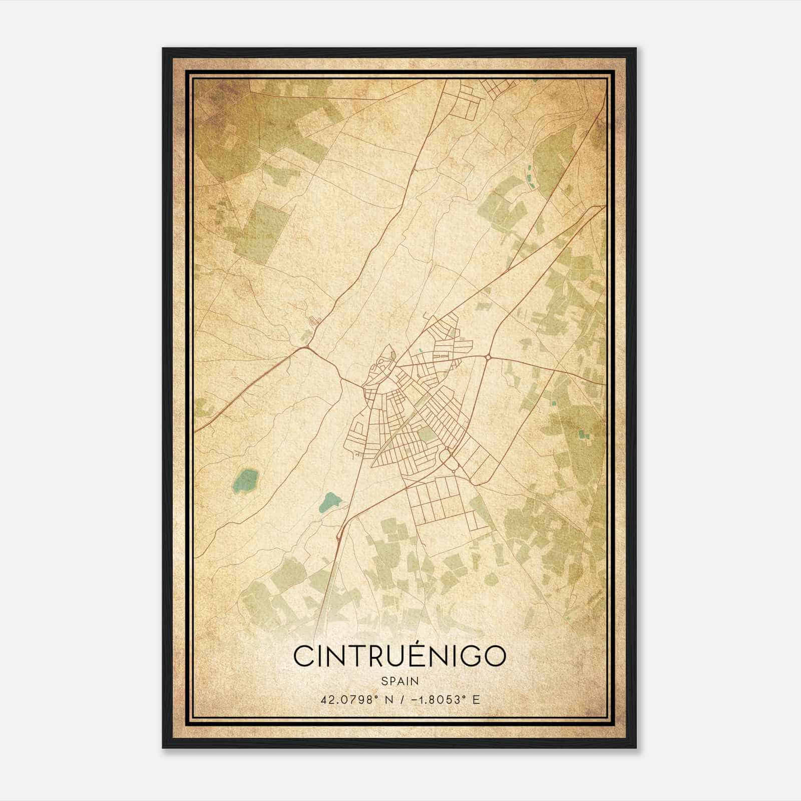 Vintage Cintruenigo Spain Map Poster, Cintruenigo City Road Wall Art Print