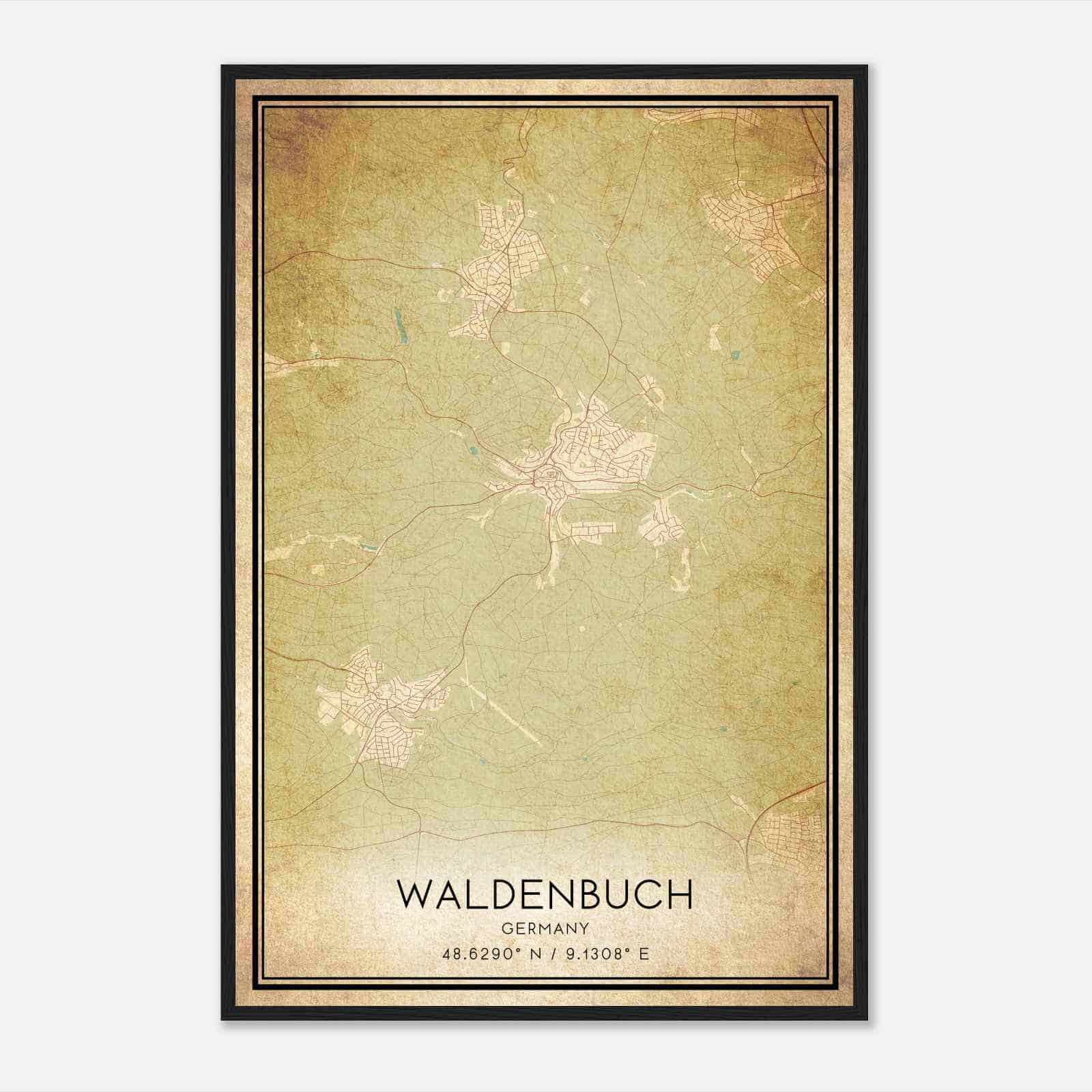 Vintage Waldenbuch Germany Map Poster, Waldenbuch City Road Wall Art Print
