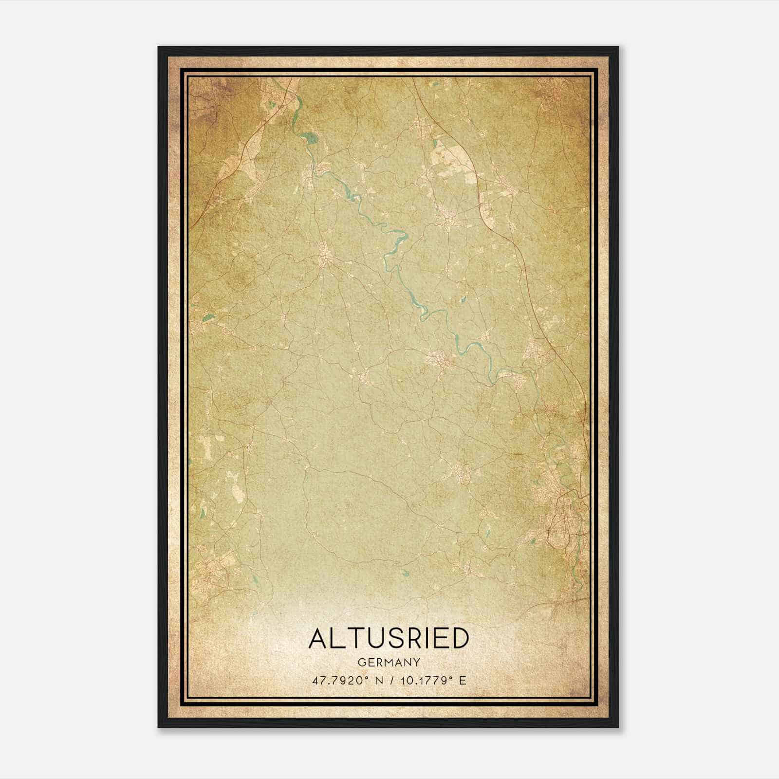 Vintage Altusried Germany Map Poster, Altusried City Road Wall Art Print