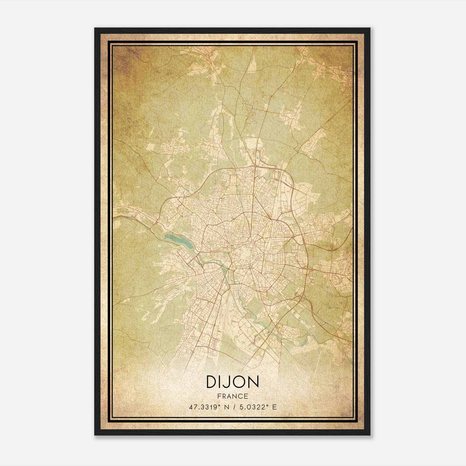 Vintage Dijon France Map Poster, Dijon City Road Wall Art Print