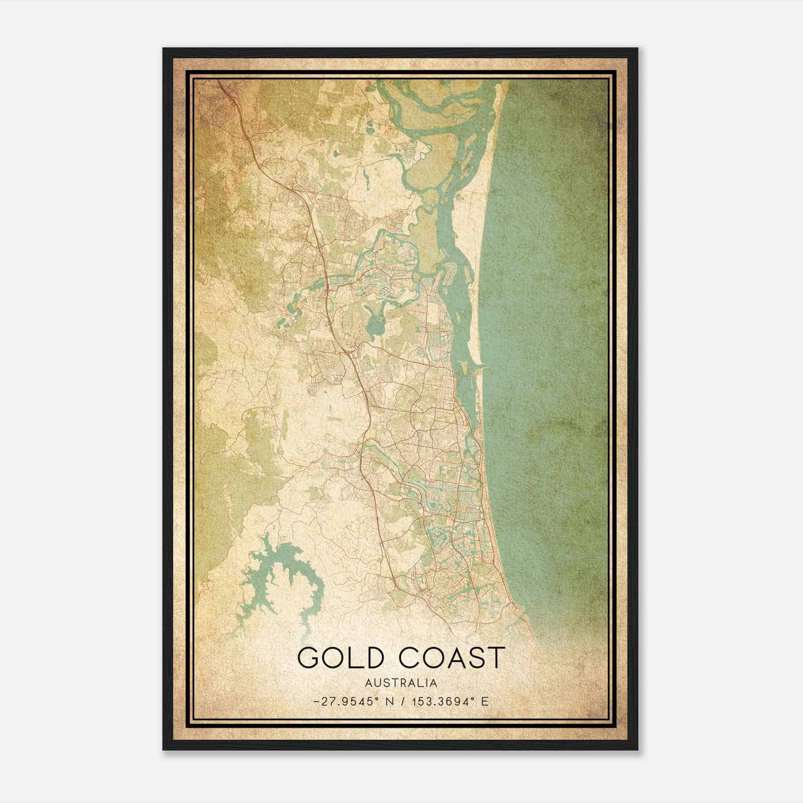 Vintage Gold Coast Australia Map Poster, Gold Coast City Road Wall Art Print Vintage Gold Coast Australia Map Poster, Gold Coast City Road Wall Art Print