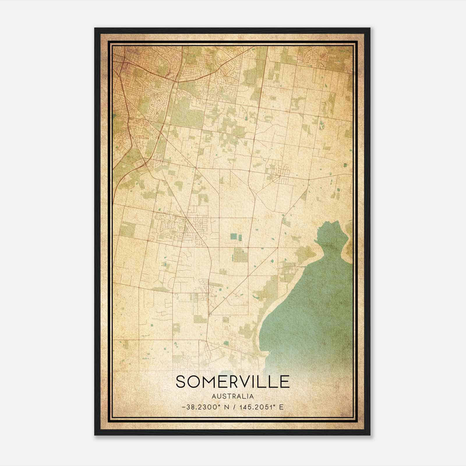 Vintage Somerville Australia Map Poster, Somerville City Road Wall Art Print