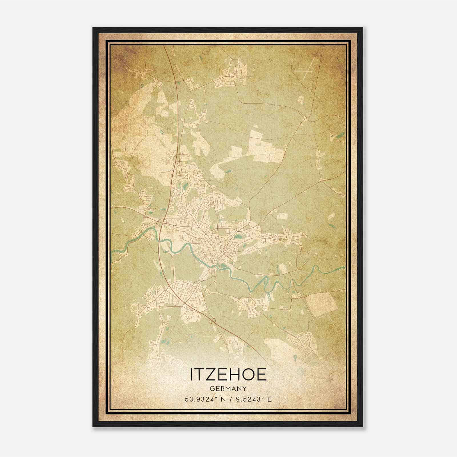 Vintage Itzehoe Germany Map Poster, Itzehoe City Road Wall Art Print