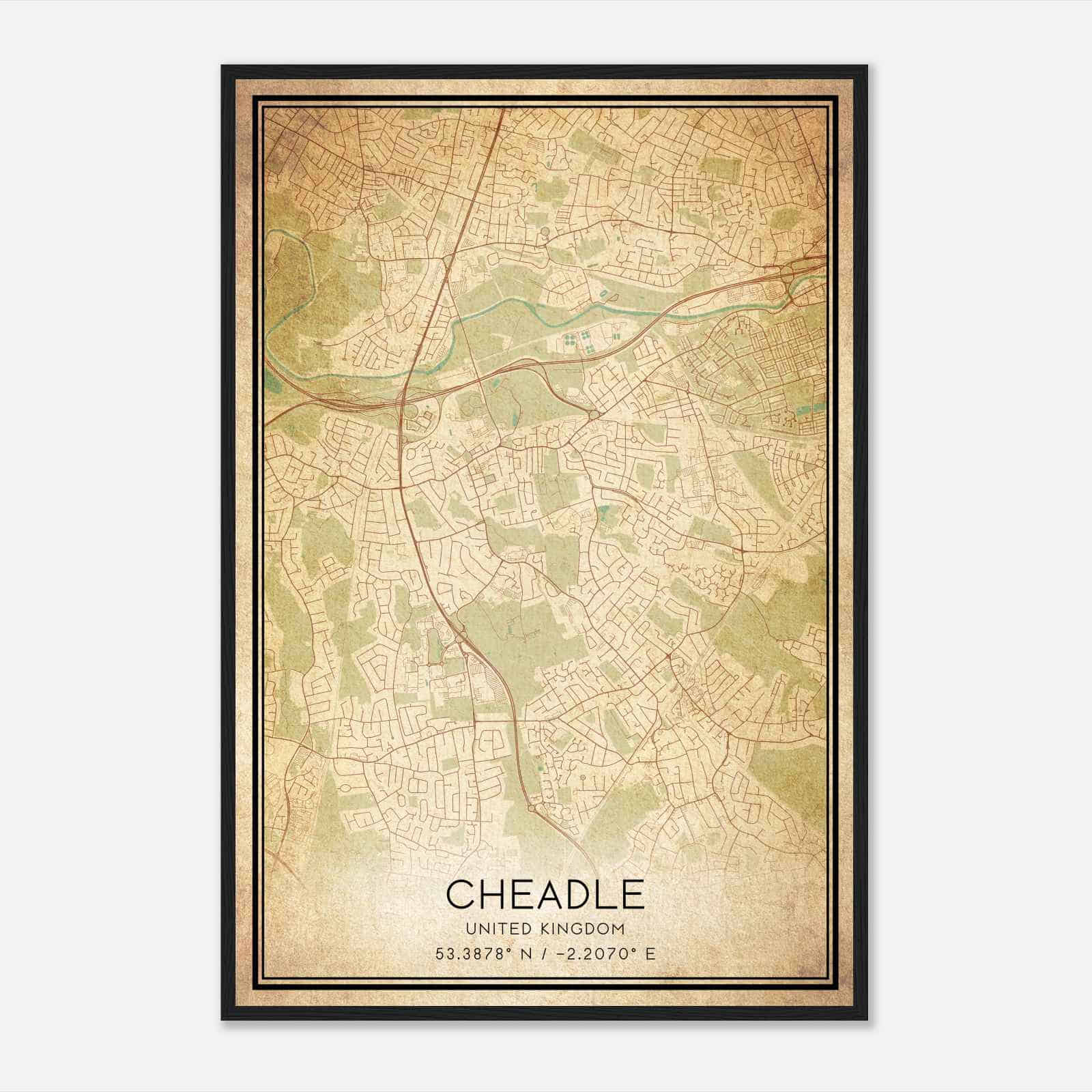 Vintage Cheadle United Kingdom Map Poster, Cheadle City Road Wall Art Print