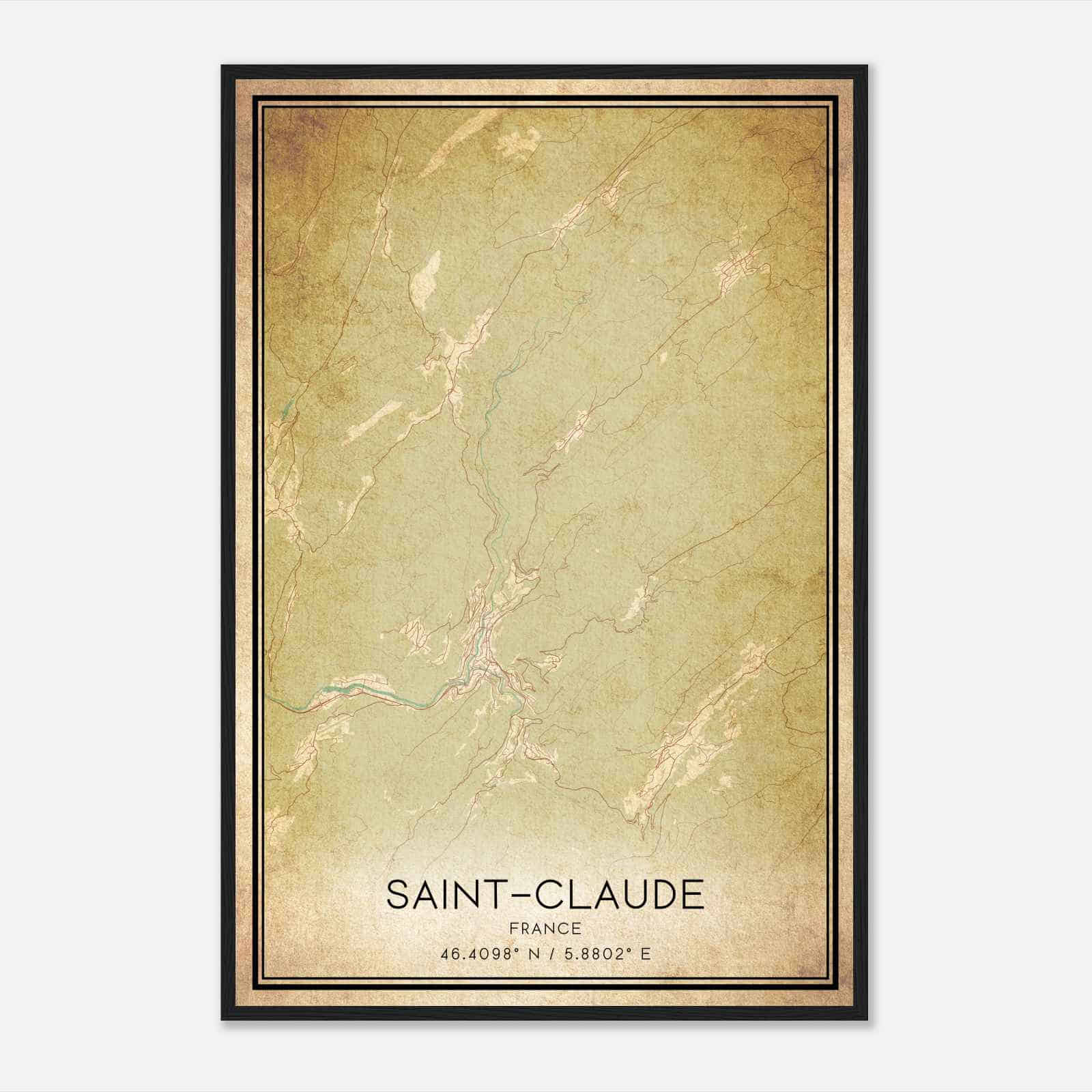 Vintage Saint-Claude France Map Poster, Saint-Claude City Road Wall Art Print