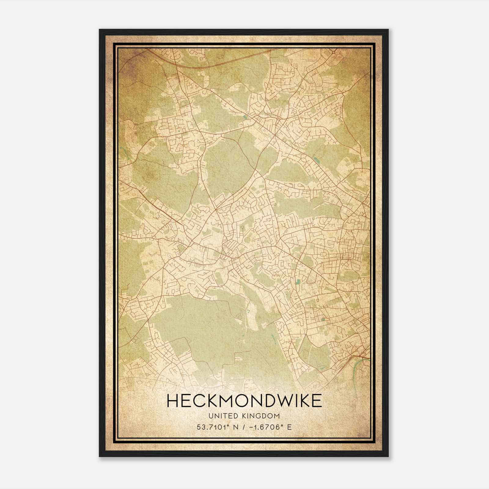 Vintage Heckmondwike United Kingdom Map Poster, Heckmondwike City Road Wall Art Print Vintage Heckmondwike United Kingdom Map Poster, Heckmondwike City Road Wall Art Print