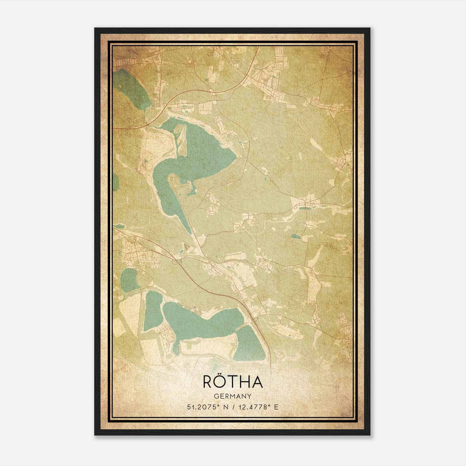 Vintage Rotha Germany Map Poster, Rotha City Road Wall Art Print