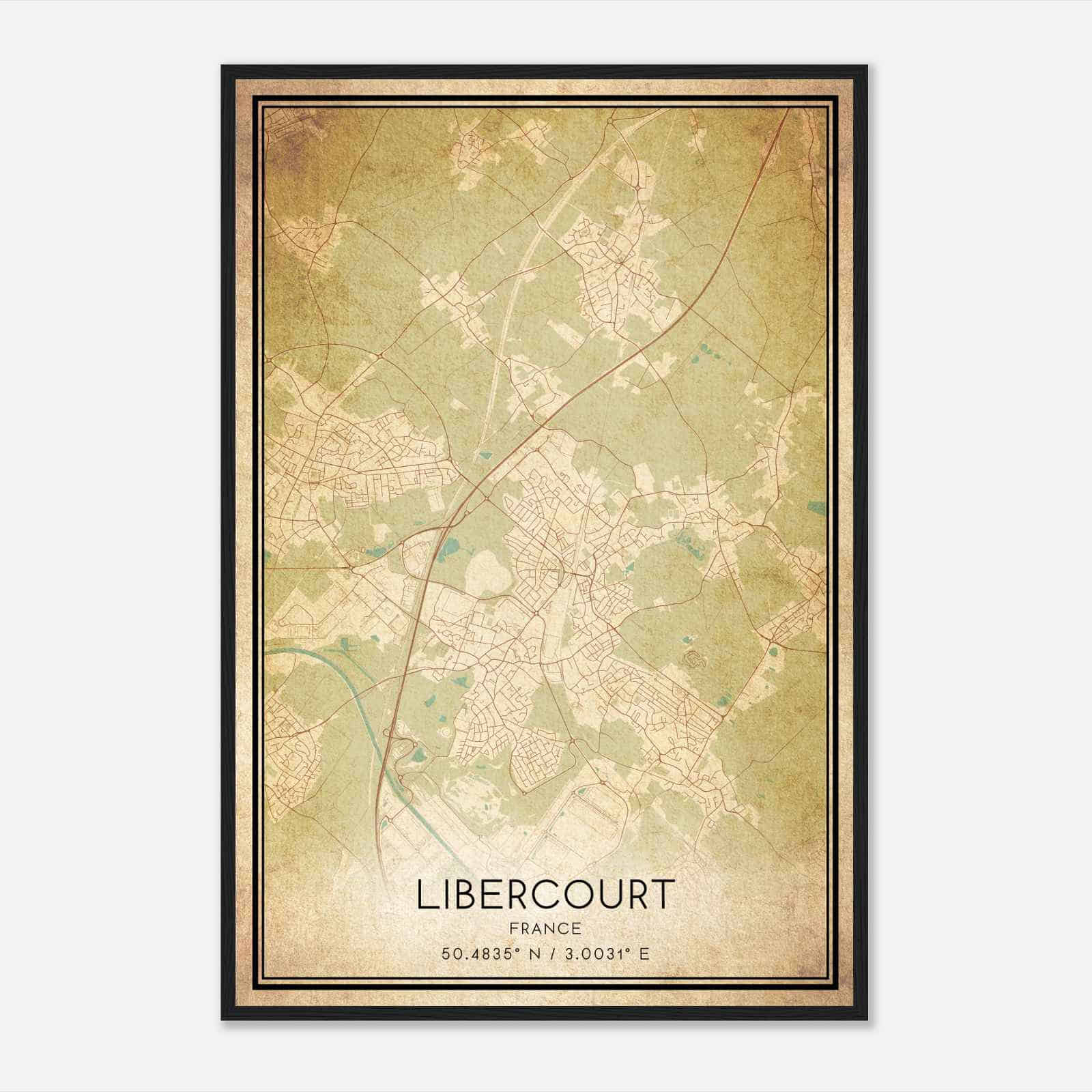 Vintage Libercourt France Map Poster, Libercourt City Road Wall Art Print
