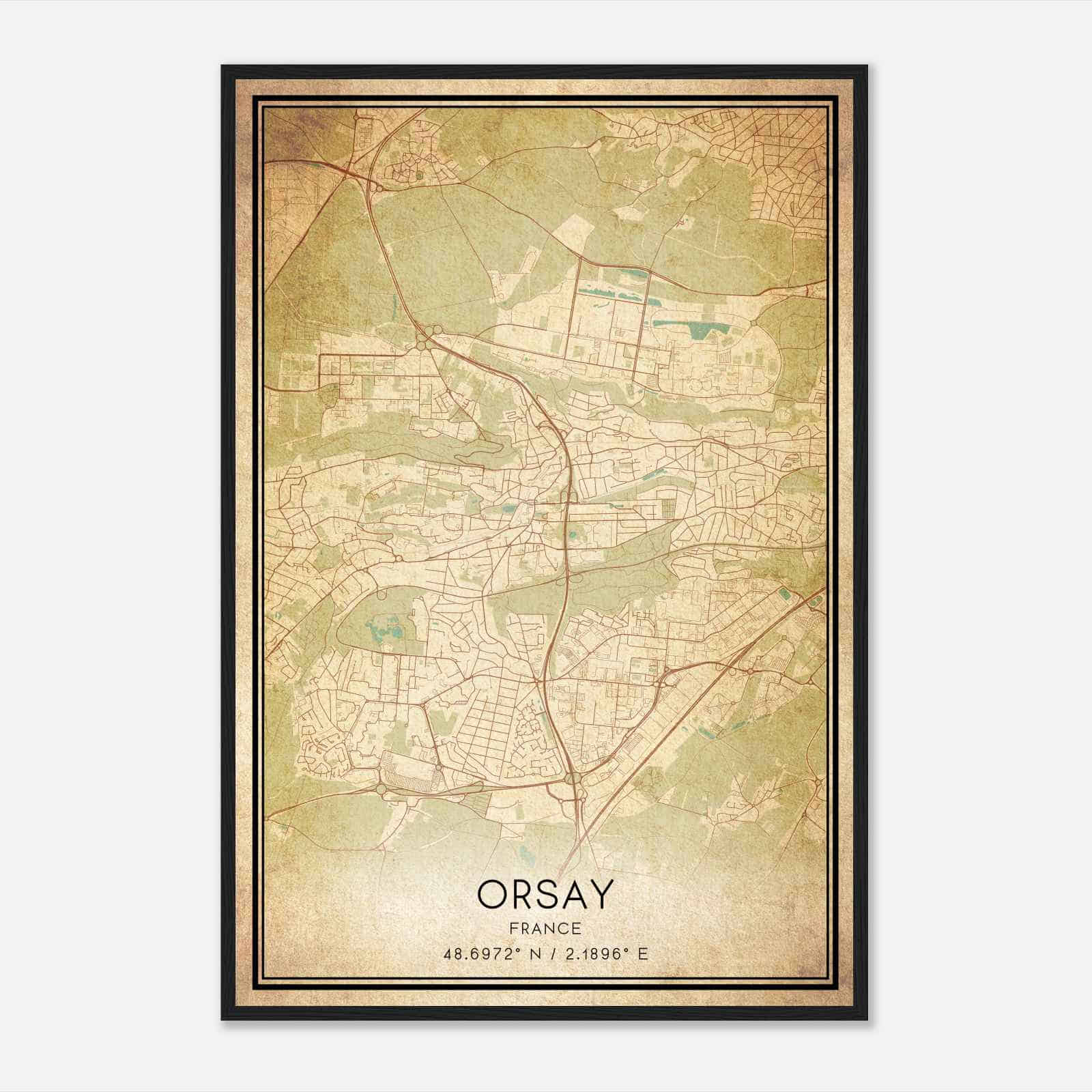 Vintage Orsay France Map Poster, Orsay City Road Wall Art Print