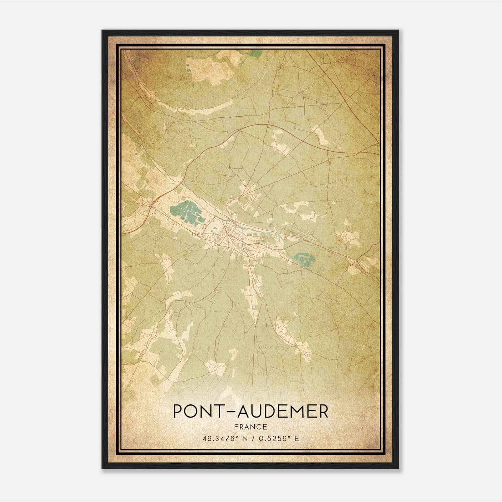 Vintage Pont-Audemer France Map Poster, Pont-Audemer City Road Wall Art Print