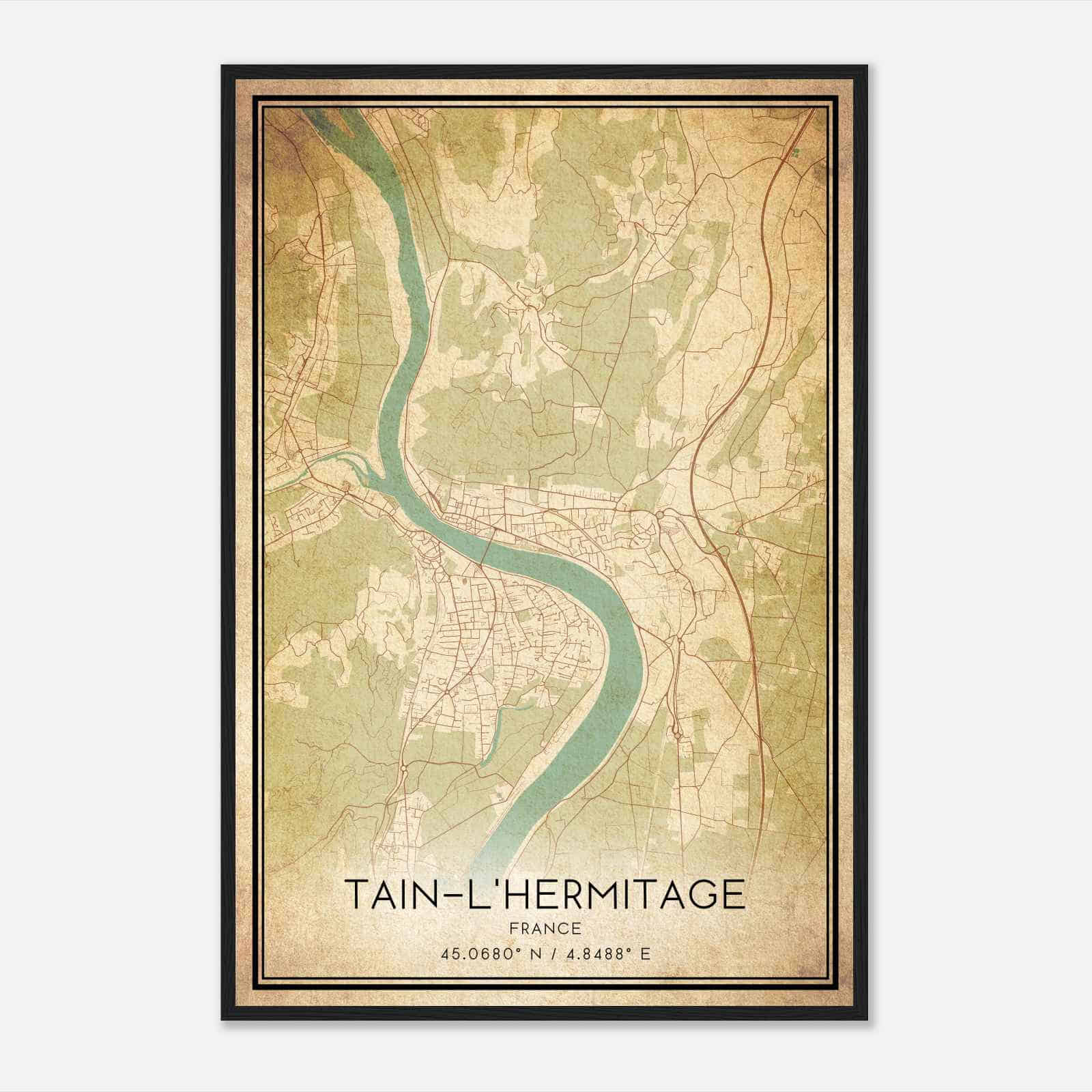 Vintage Tain-l’Hermitage France Map Poster, Tain-l’Hermitage City Road Wall Art Print