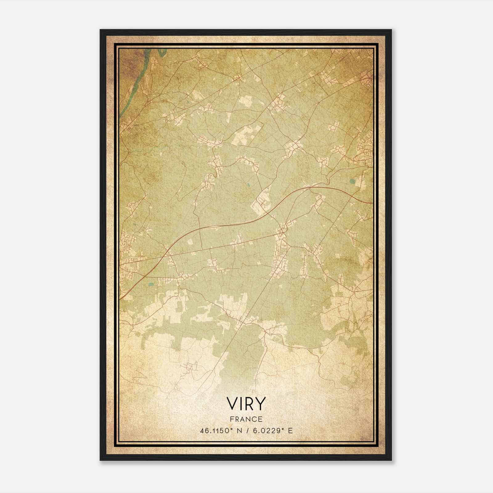 Vintage Viry France Map Poster, Viry City Road Wall Art Print