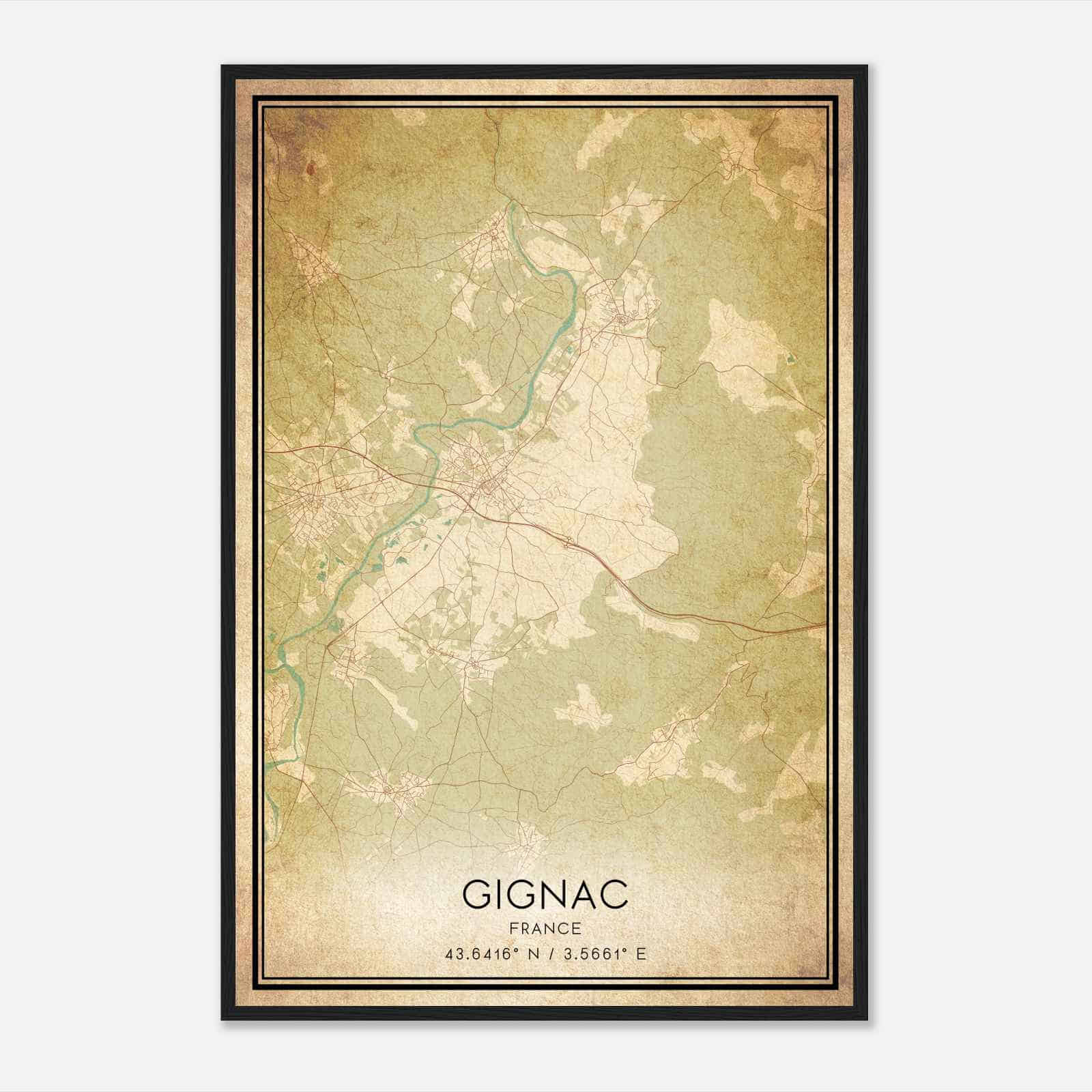 Vintage Gignac France Map Poster, Gignac City Road Wall Art Print