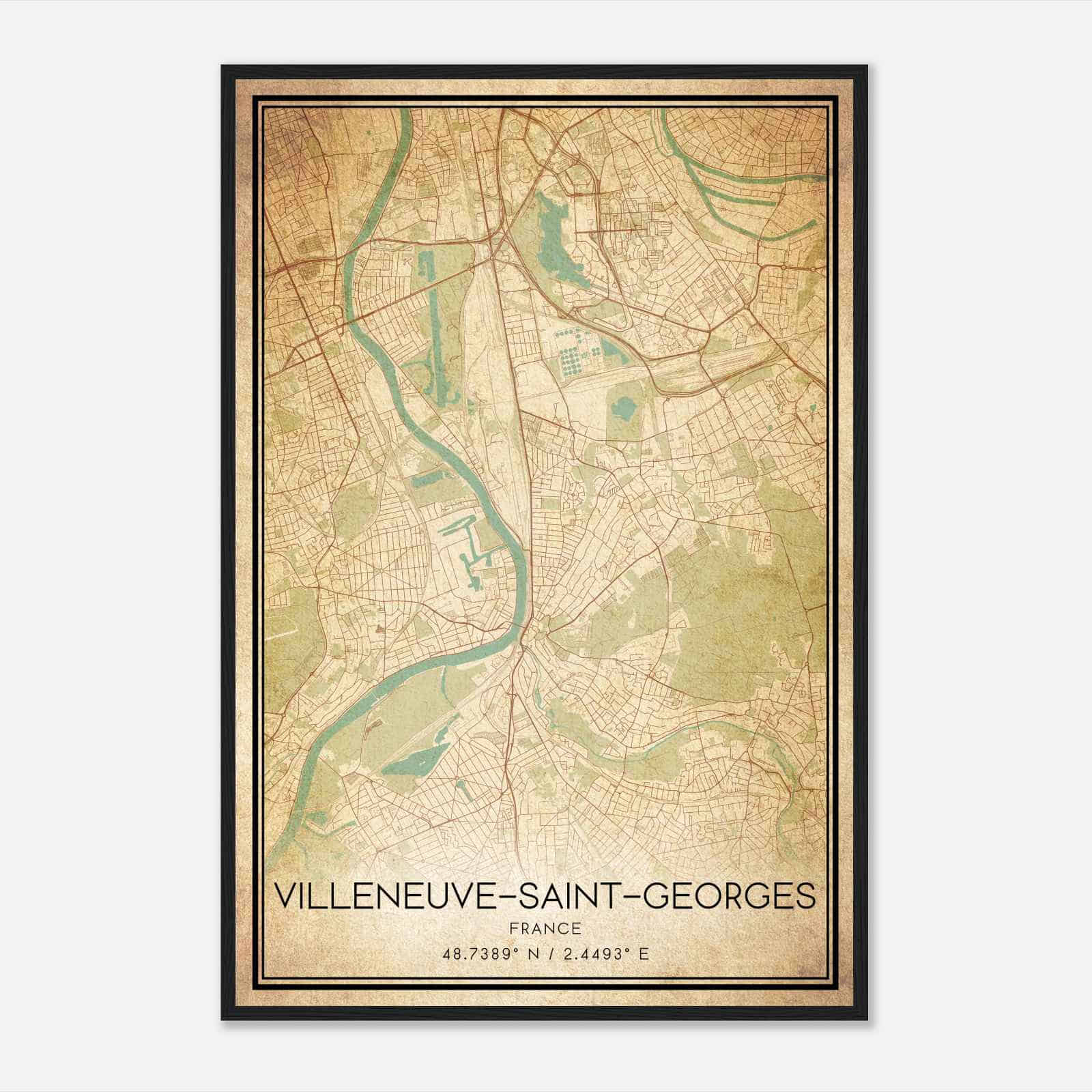 Vintage Villeneuve-Saint-Georges France Map Poster, Villeneuve-Saint-Georges City Road Wall Art Print