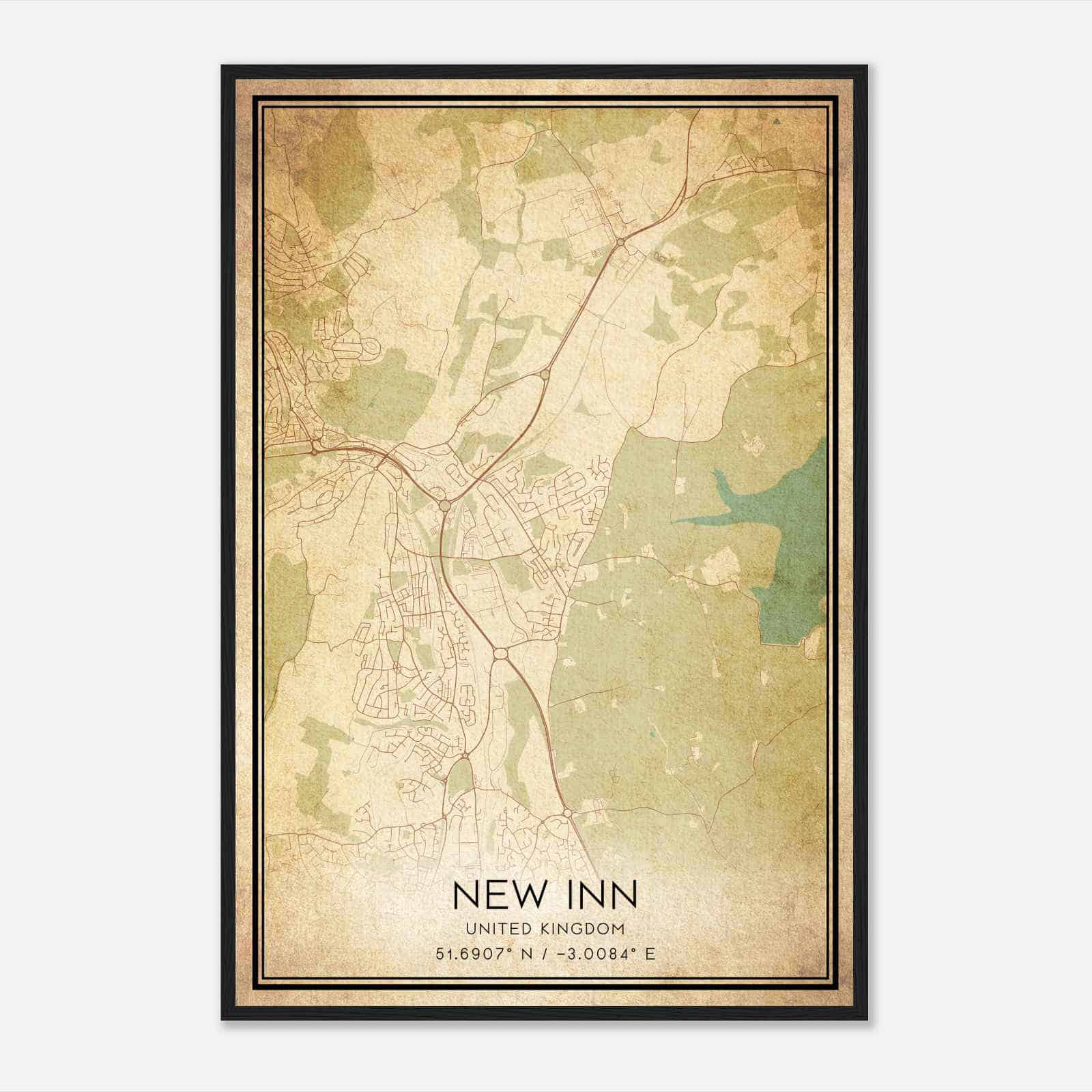 Vintage New Inn United Kingdom Map Poster, New Inn City Road Wall Art Print