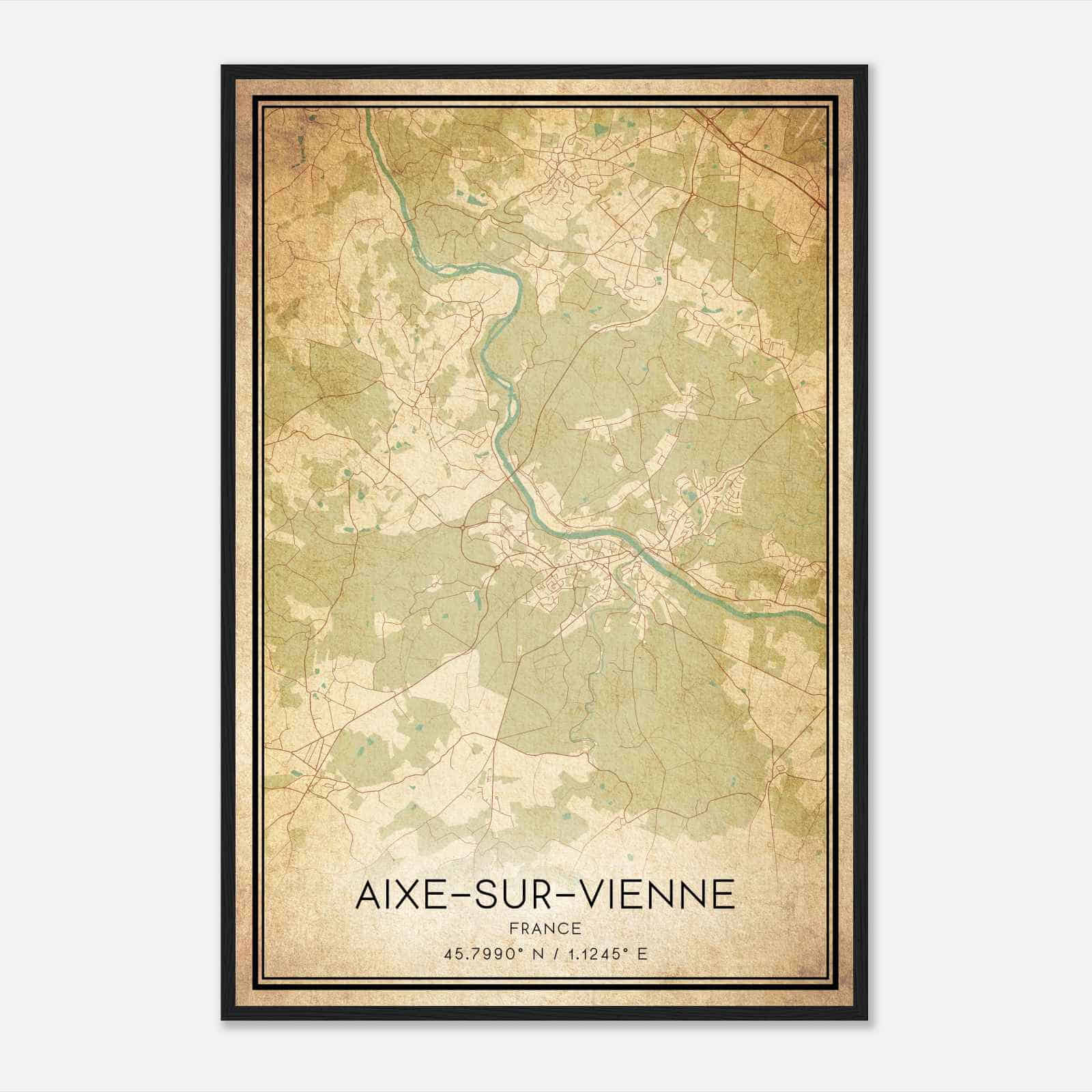 Vintage Aixe-sur-Vienne France Map Poster, Aixe-sur-Vienne City Road Wall Art Print