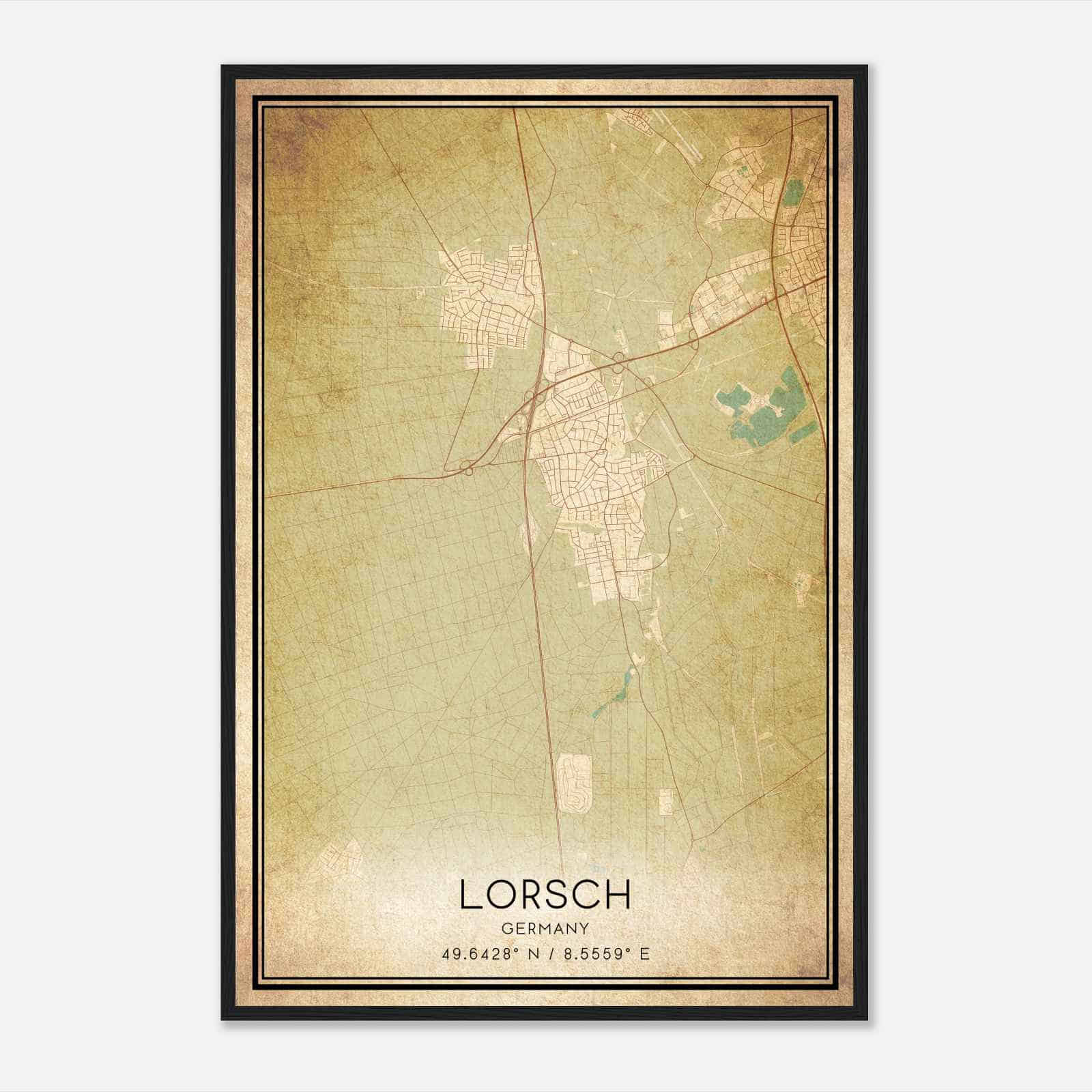 Vintage Lorsch Germany Map Poster, Lorsch City Road Wall Art Print