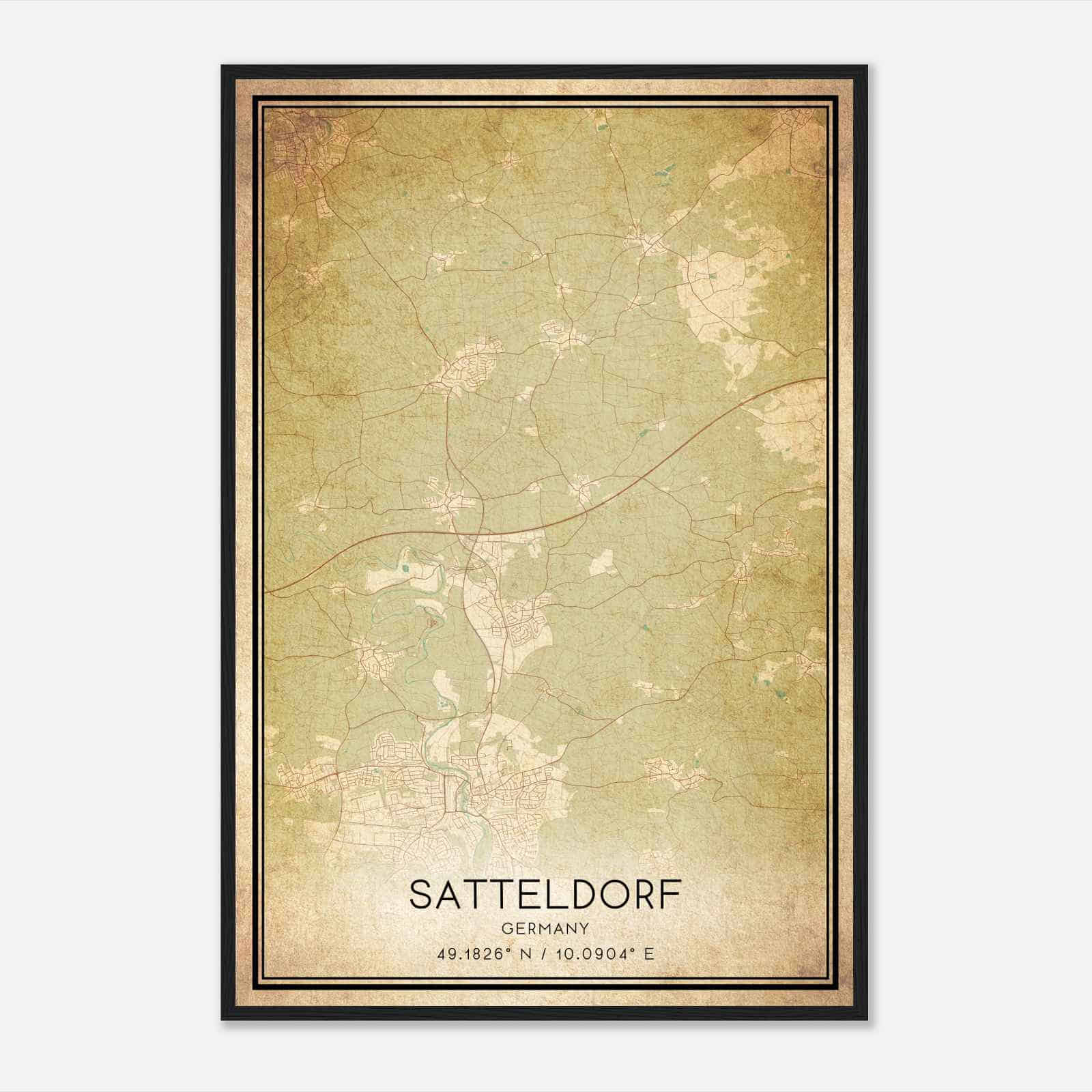 Vintage Satteldorf Germany Map Poster, Satteldorf City Road Wall Art Print