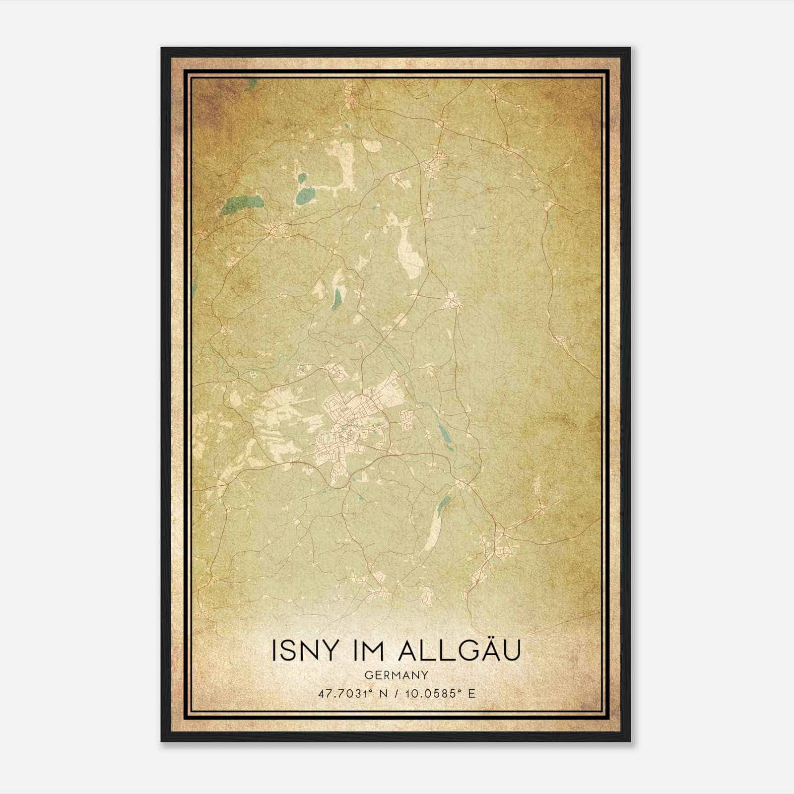 Vintage Isny im Allgau Germany Map Poster, Isny im Allgau City Road Wall Art Print