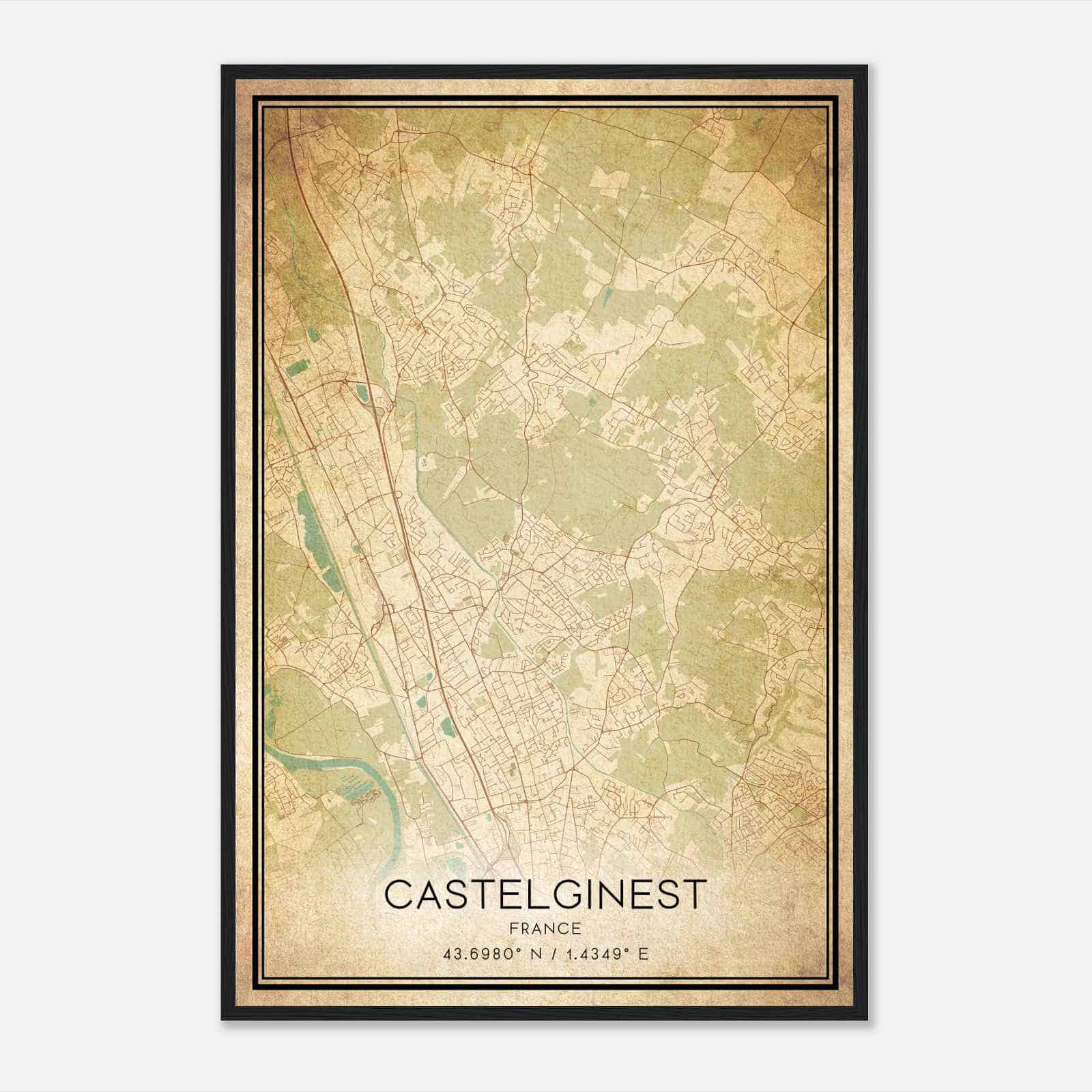 Vintage Castelginest France Map Poster, Castelginest City Road Wall Art Print